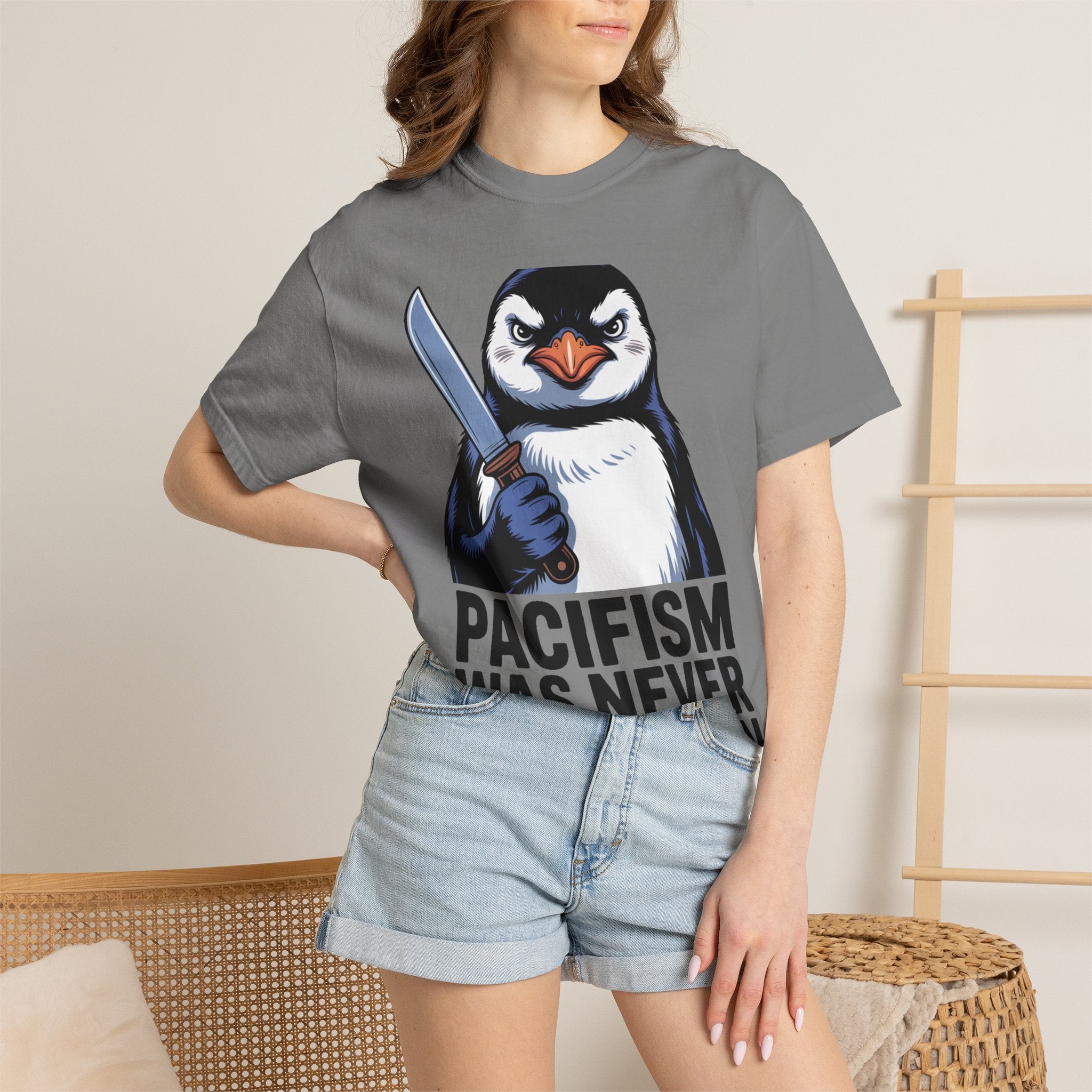 Funny Penguin Shirt, Pacifism Was Never An Option Tee, Dramatic Penguin With Knife T-Shirt, Sarcastic Meme Gift Shirt