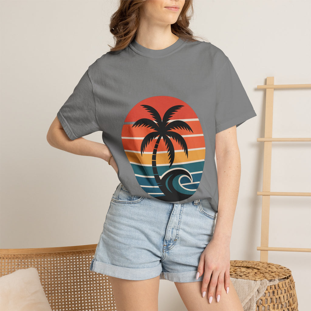 Salt Air Messy Hair Beach Shirt, Retro Sunset Badge T-Shirt, Vintage Palm Tree Wave Tee, Summer Vacation Gift