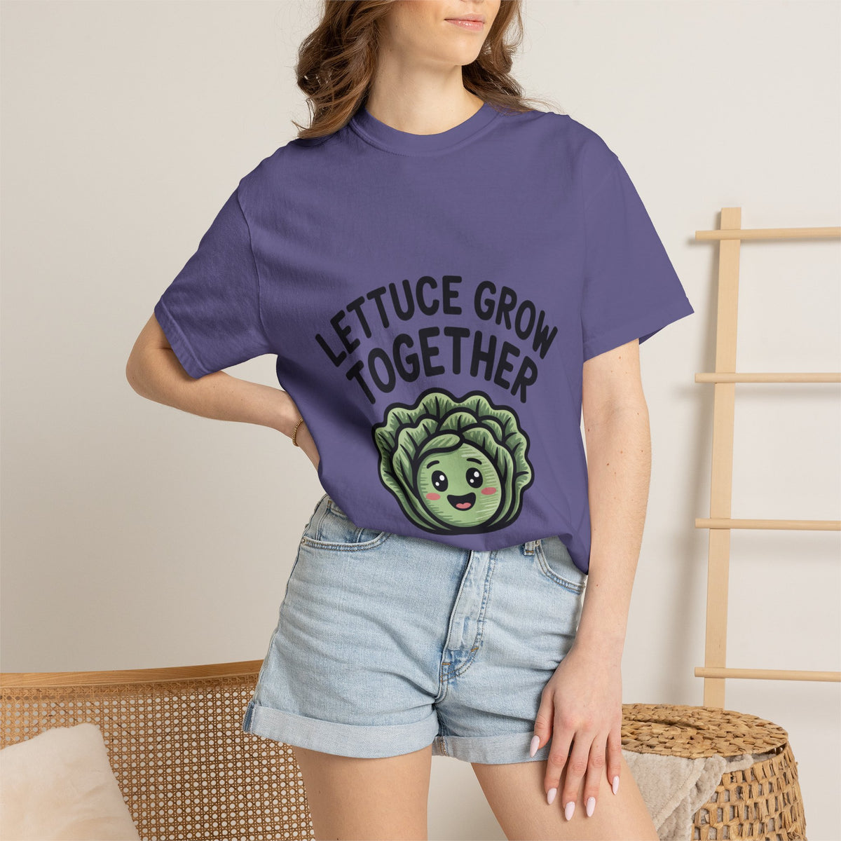 Lettuce Grow Together Shirt, Funny Vegetable Pun T-Shirt, Cute Cartoon Lettuce Tee, Gardener Gift, Plant Lover Shirt