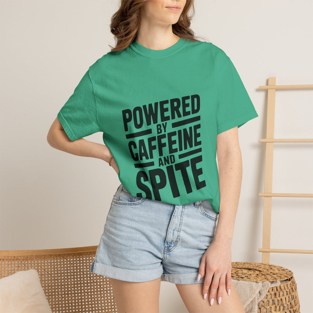 Powered By Caffeine And Spite Shirt, Funny Sarcastic Coffee T-Shirt, Bold Typography Tee, Sarcastic Gift for Coworker
