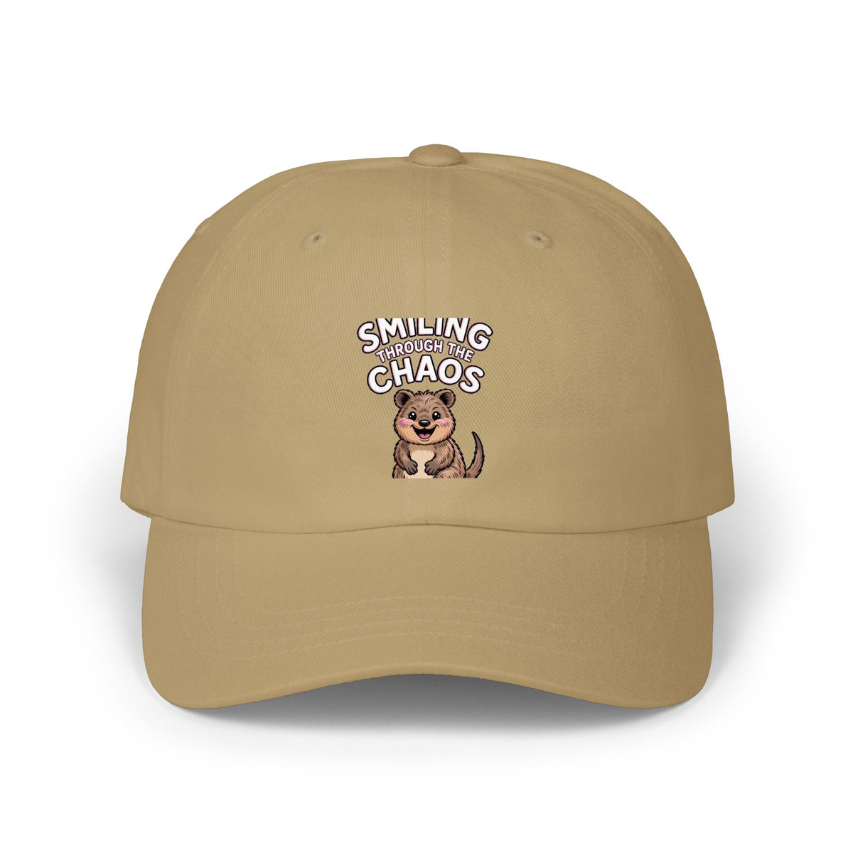 Smiling Through The Chaos Quokka Dad Hat, Funny Quokka Embroidered Cap, Cute Animal Lover Gift, Unstructured Baseball Cap