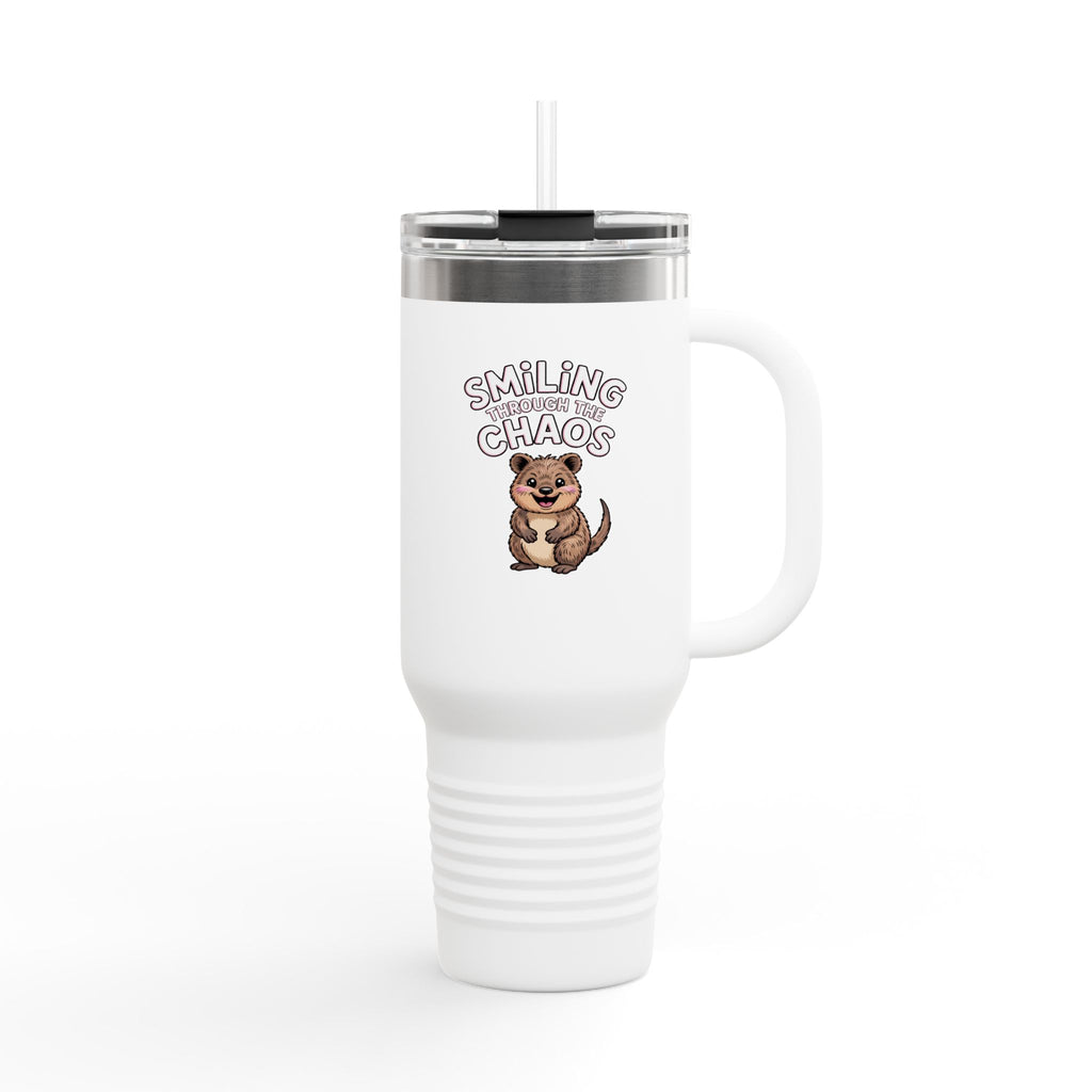 Smiling Through The Chaos Quokka 40oz Tumbler, Funny Quokka Travel Mug, Cute Animal Insulated Cup With Handle, Chaotic Mom Gift