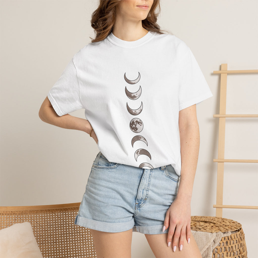 Moon Phases Boho Shirt, Minimalist Line Art Moon T-Shirt, Celestial Boho Tee, Hand Drawn Moon Cycle Shirt Gift