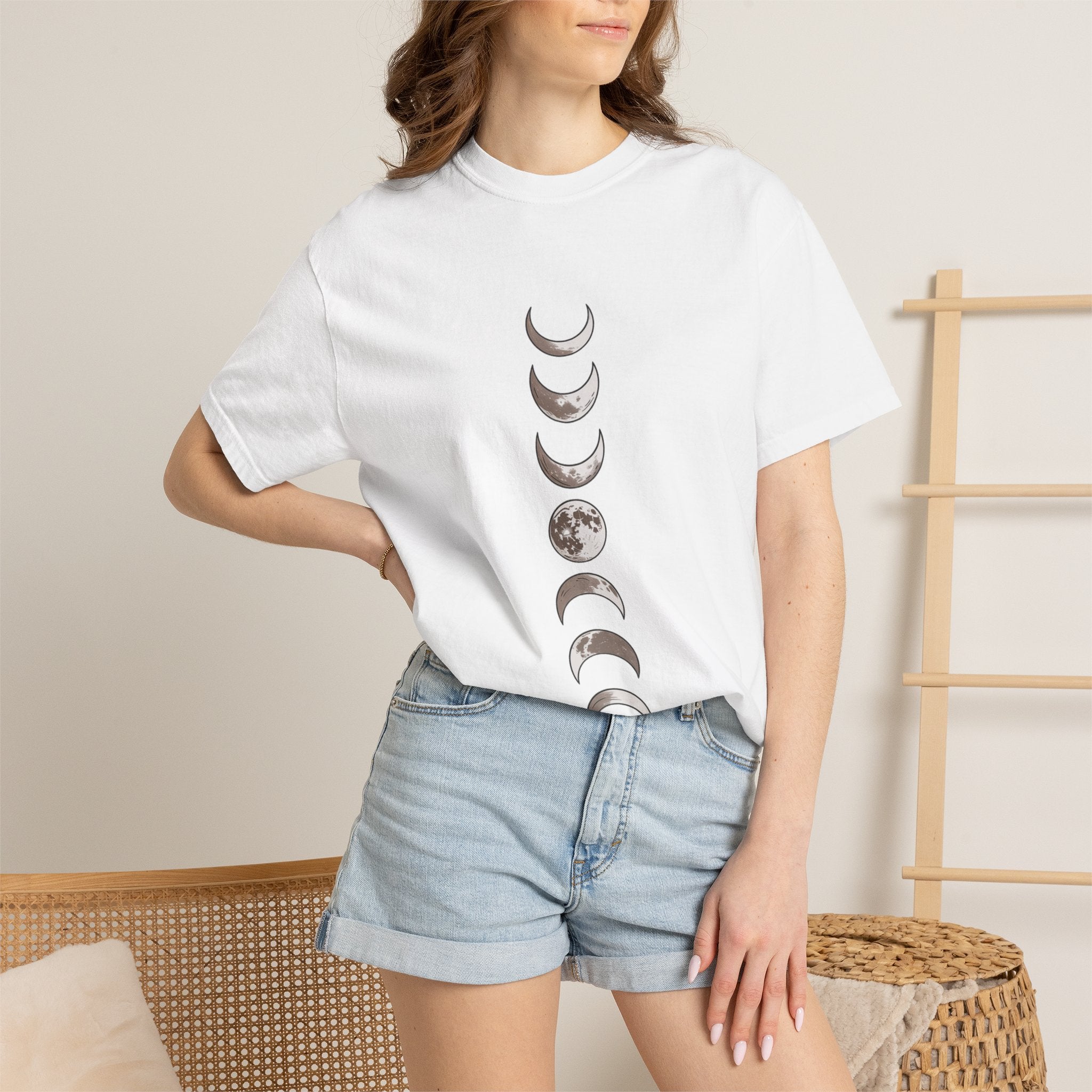 Moon Phases Boho Shirt, Minimalist Line Art Moon T-Shirt, Celestial Boho Tee, Hand Drawn Moon Cycle Shirt Gift