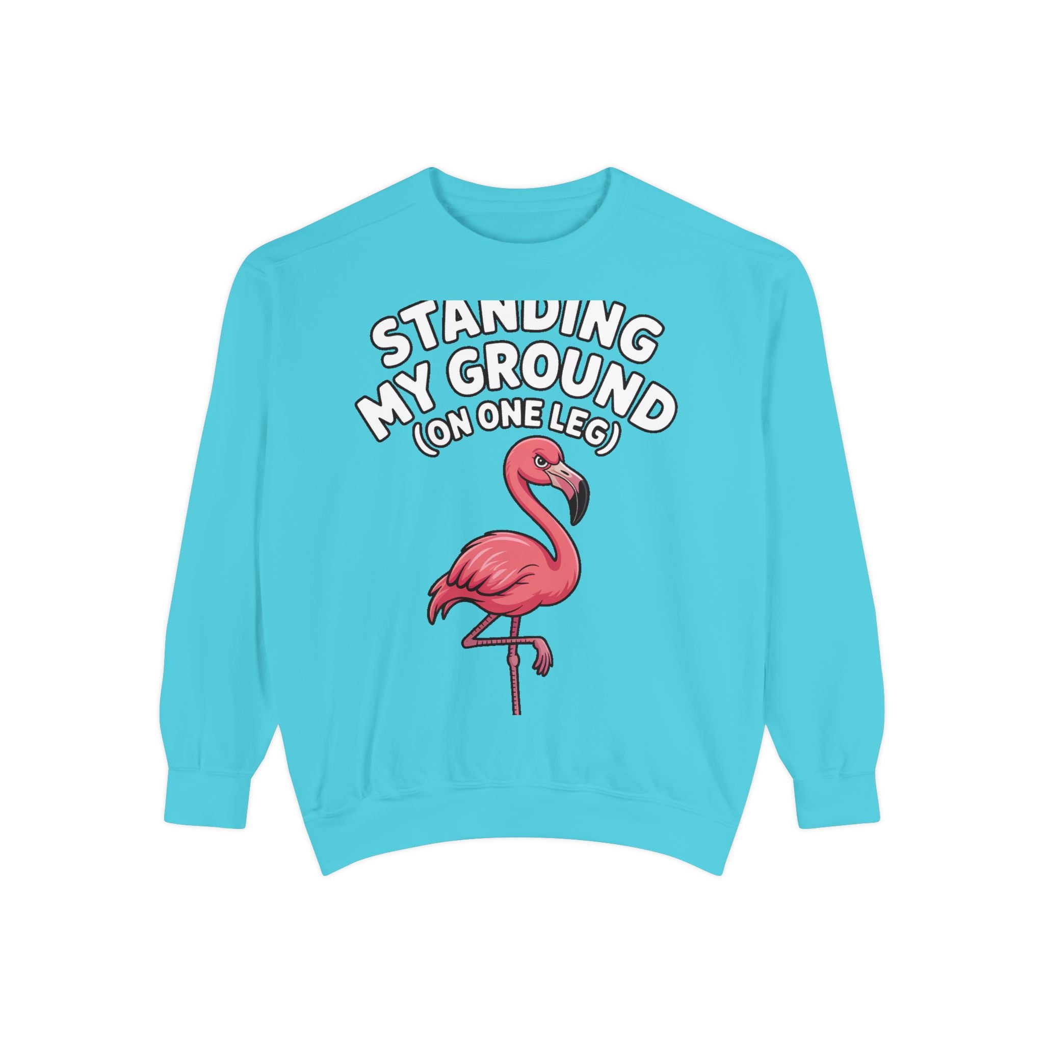 Standing My Ground Flamingo Sweatshirt, Funny One Leg Flamingo Crewneck, Sassy Bird Lover Gift, Embroidered Patch Style Sweatshirt