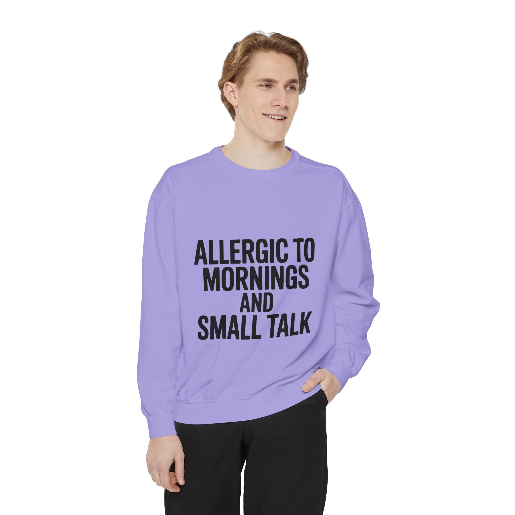 Allergic To Mornings And Small Talk Sweatshirt, Funny Embroidered Crewneck, Sarcastic Quote Sweatshirt, Introvert Gift
