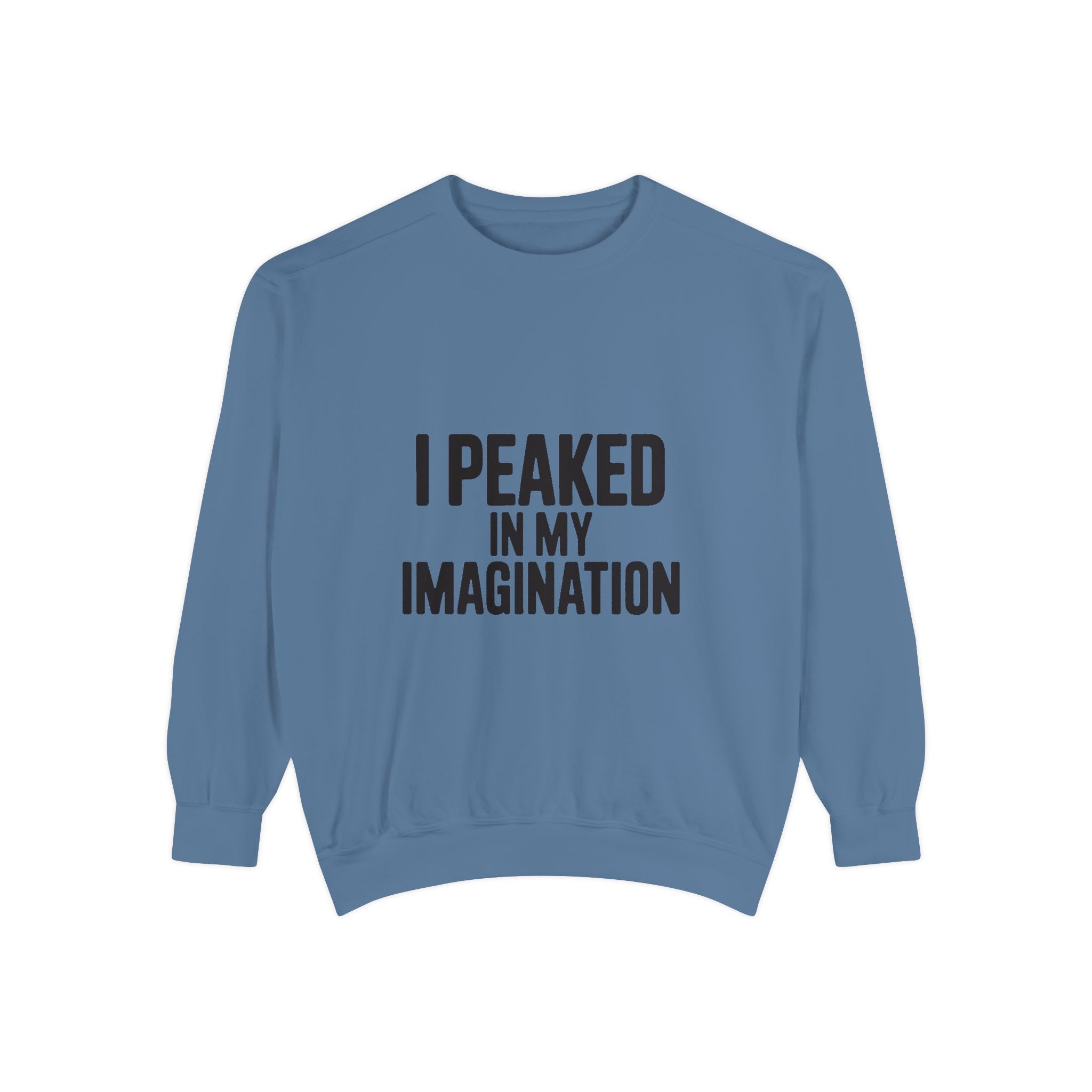 I Peaked In My Imagination Sweatshirt, Funny Sarcastic Crewneck, Bold Typography Embroidered Sweatshirt, Daydreamer Gift
