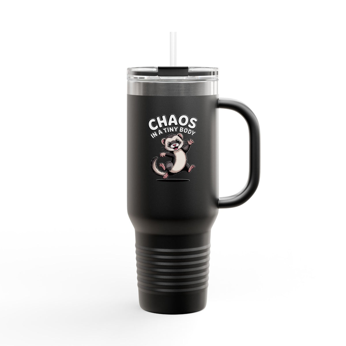 Funny Ferret Travel Mug 40oz, Chaos In A Tiny Body Tumbler, Cute Ferret Lover Gift, Insulated Tumbler With Handle And Straw
