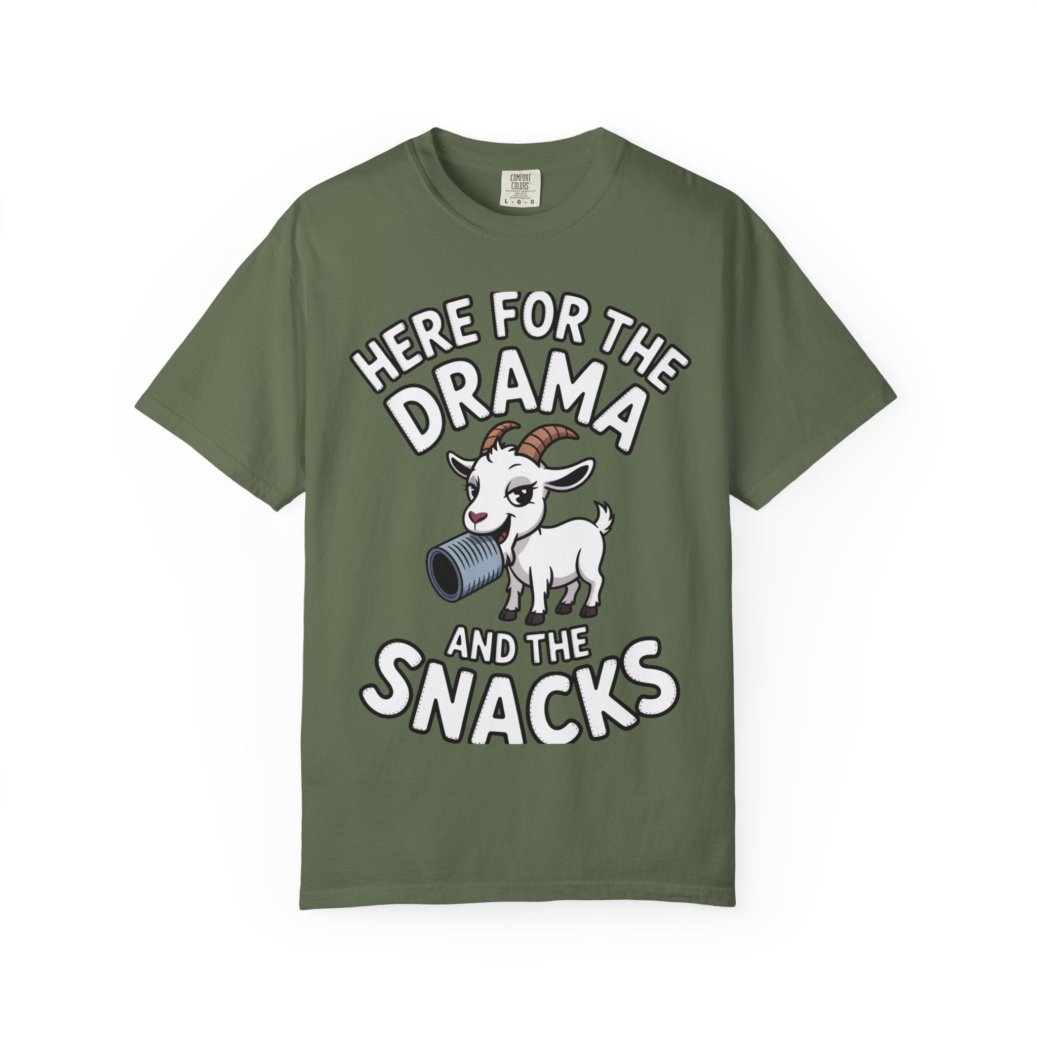 Funny Goat Shirt, Here For The Drama And The Snacks T-Shirt, Cute Goat Lover Gift, Sarcastic Farm Animal Tee