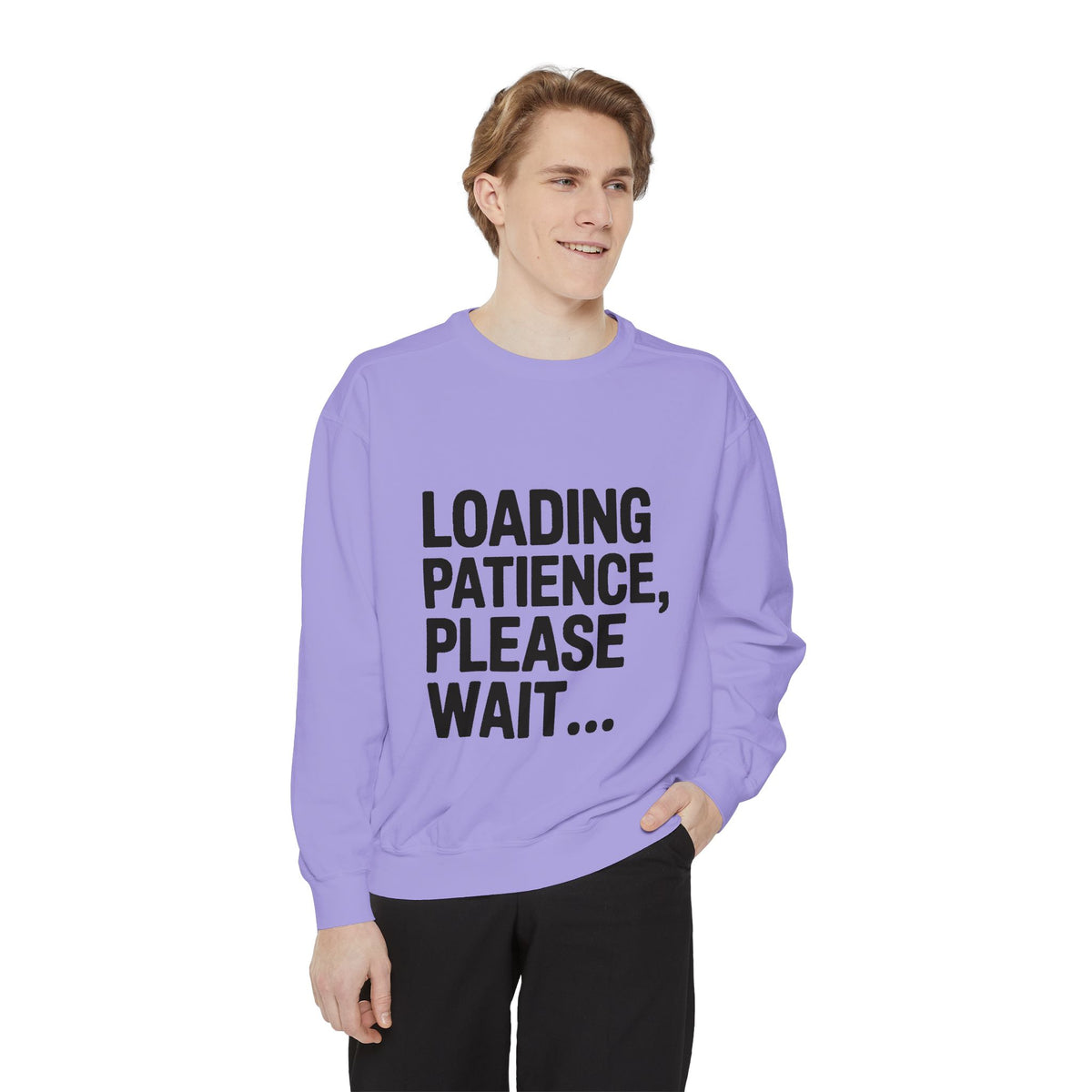 Loading Patience Please Wait Sweatshirt, Funny Sarcastic Crewneck, Embroidered Patch Style Pullover, Gift for Tired Adults