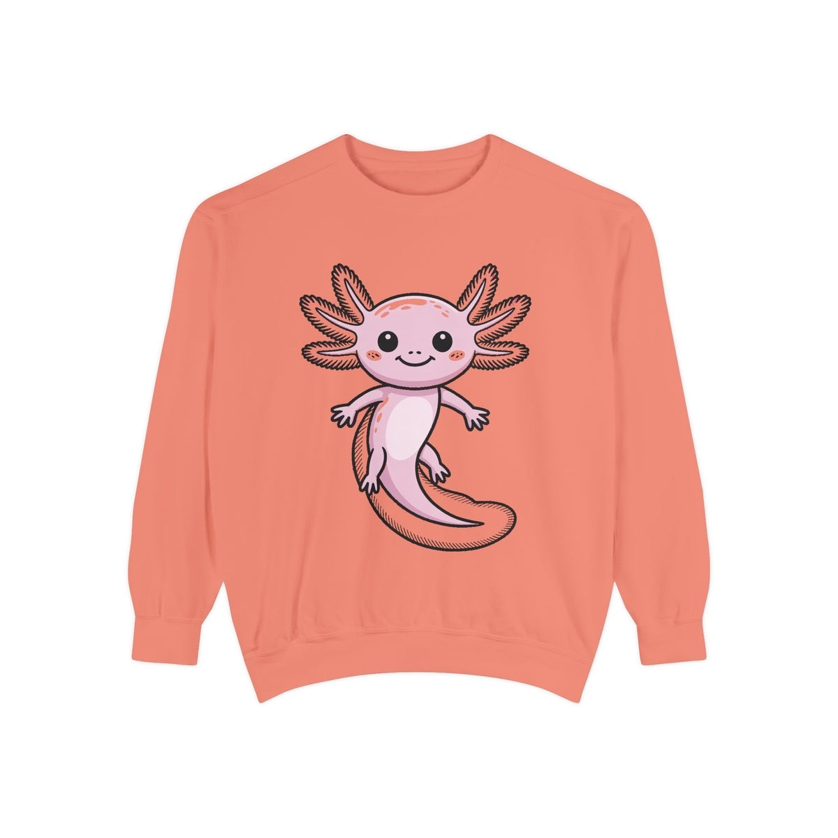 Cute Axolotl Sweatshirt, Smiling Axolotl Embroidered Crewneck, Kawaii Animal Lover Gift, Garment Dyed Pullover