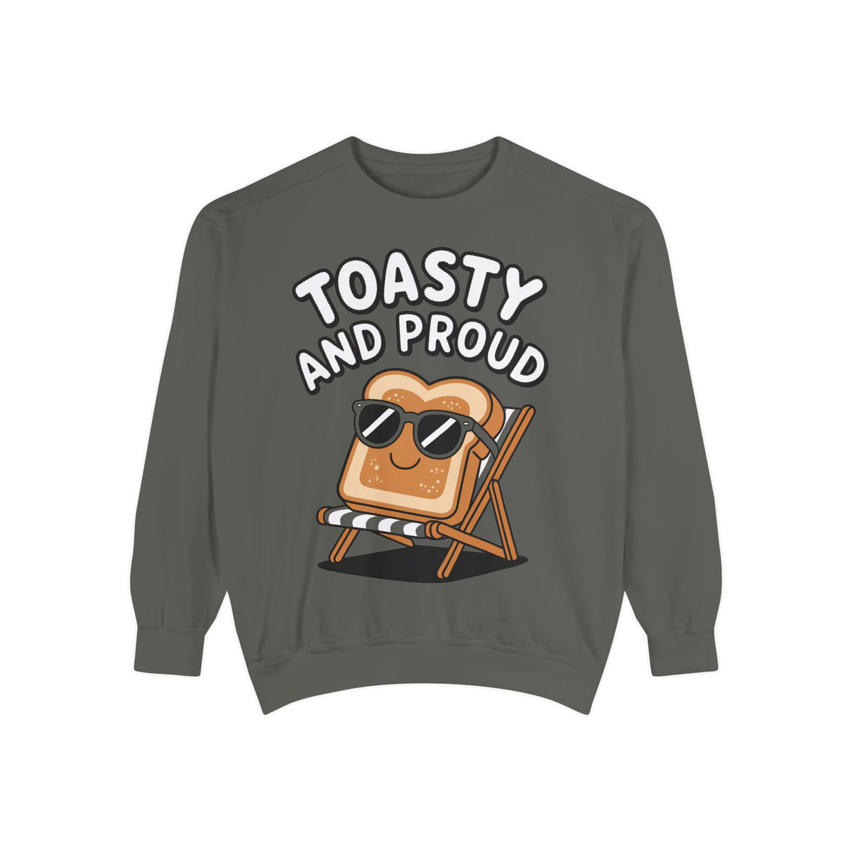 Toasty And Proud Sweatshirt, Funny Toast Bread Crewneck, Cute Beach Chair Toast Embroidered Sweatshirt, Funny Food Lover Gift