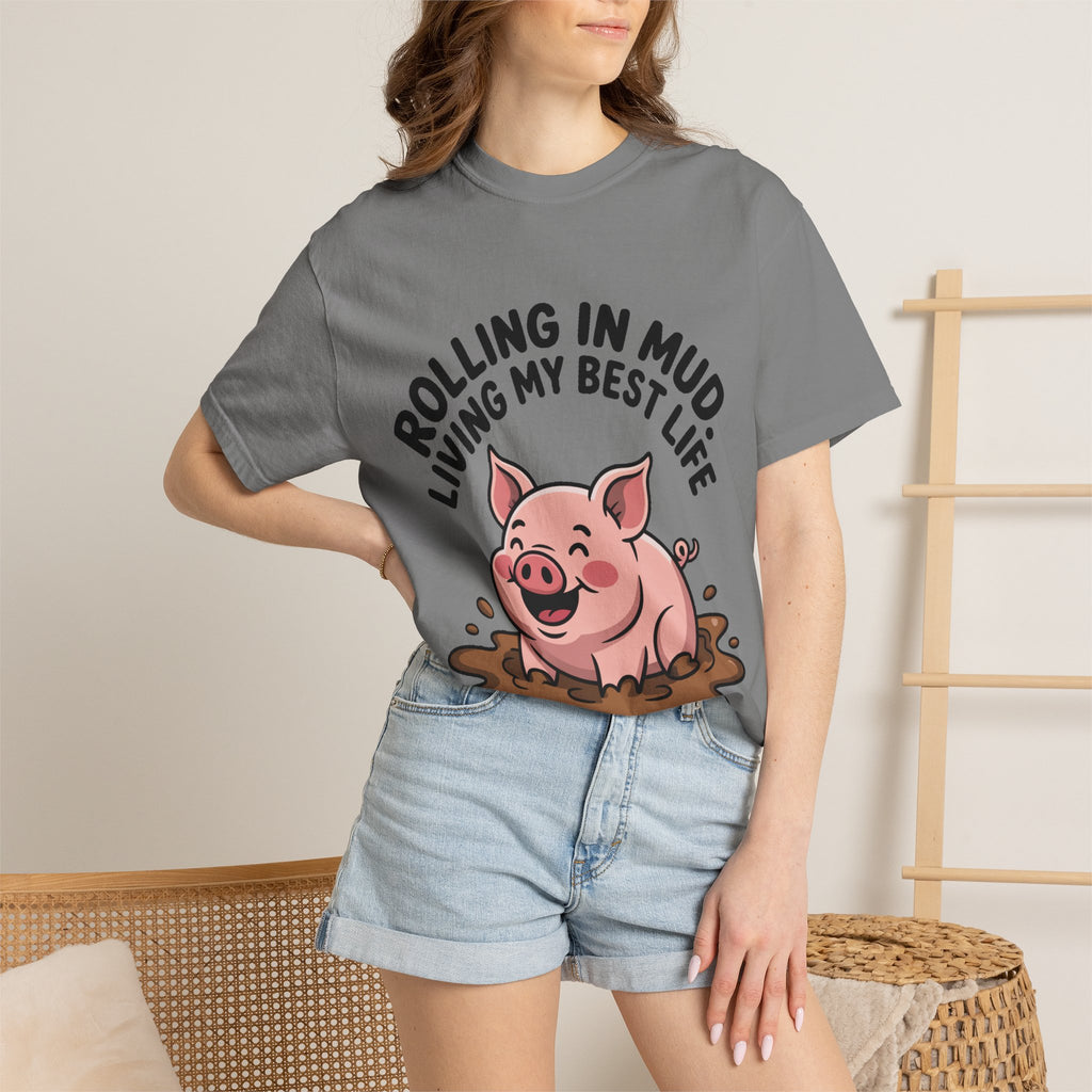 Living My Best Life Pig Shirt, Funny Pig Lover T-Shirt, Rolling In Mud Farm Animal Tee, Cute Pig Graphic Gift