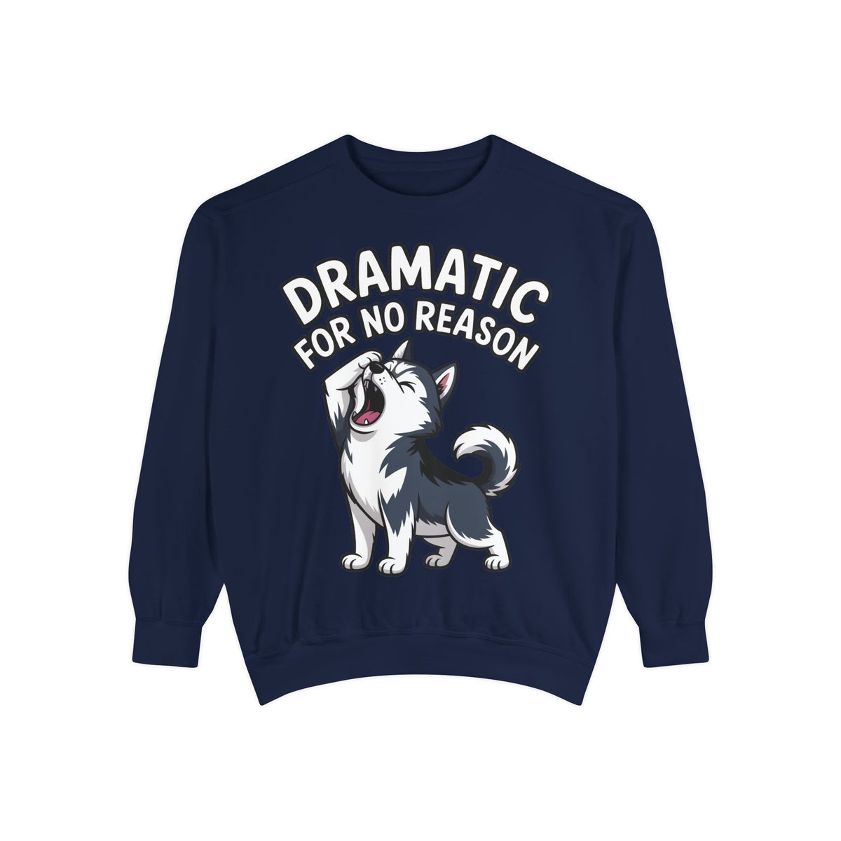 Dramatic Husky Sweatshirt, Funny Dog Lover Crewneck, Cute Cartoon Husky Embroidered Patch Style Sweatshirt, Gift for Husky Mom