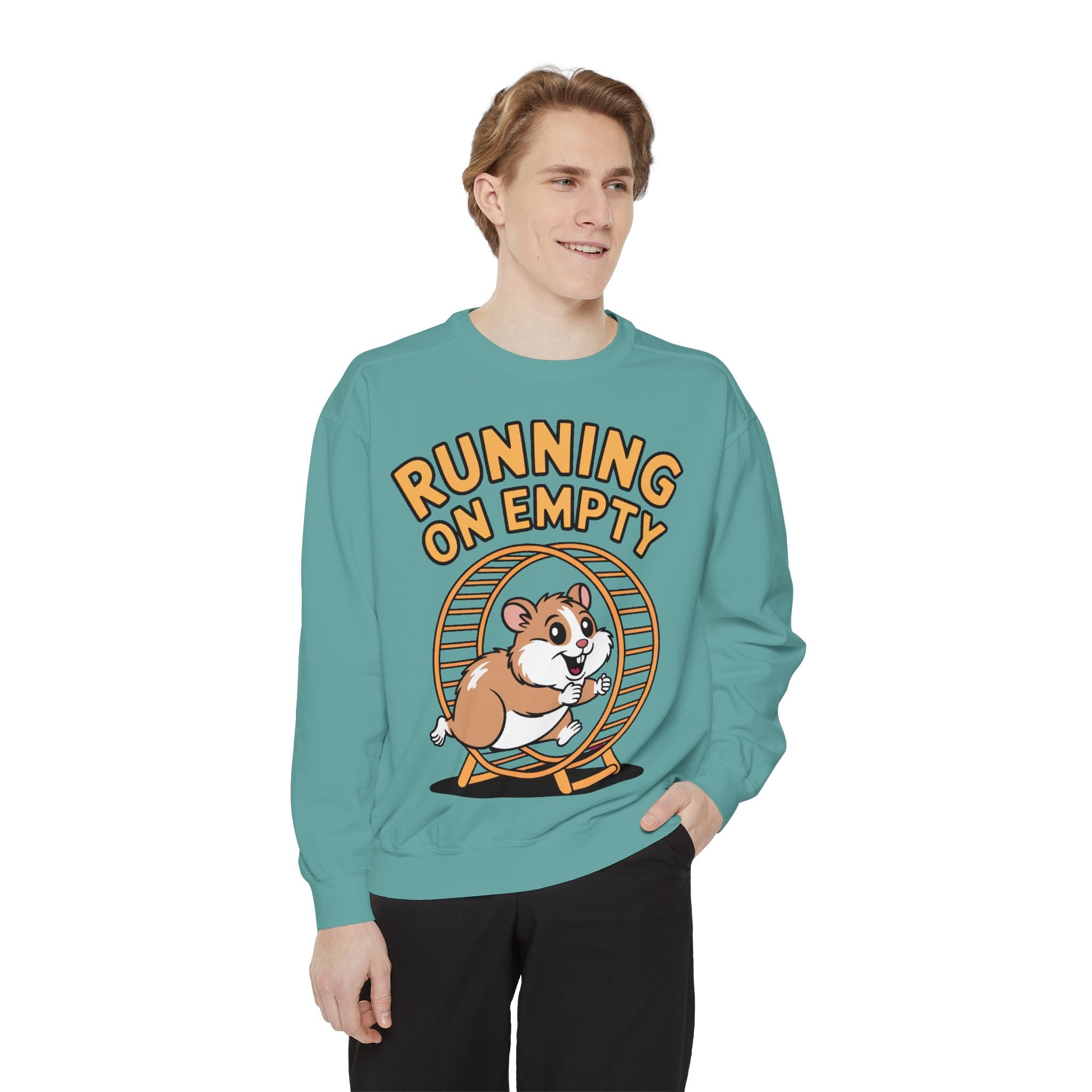 Running On Empty Hamster Sweatshirt, Funny Tired Hamster Crewneck, Cute Exhausted Wheel Shirt, Burnout Gift for Tired Mom Dad