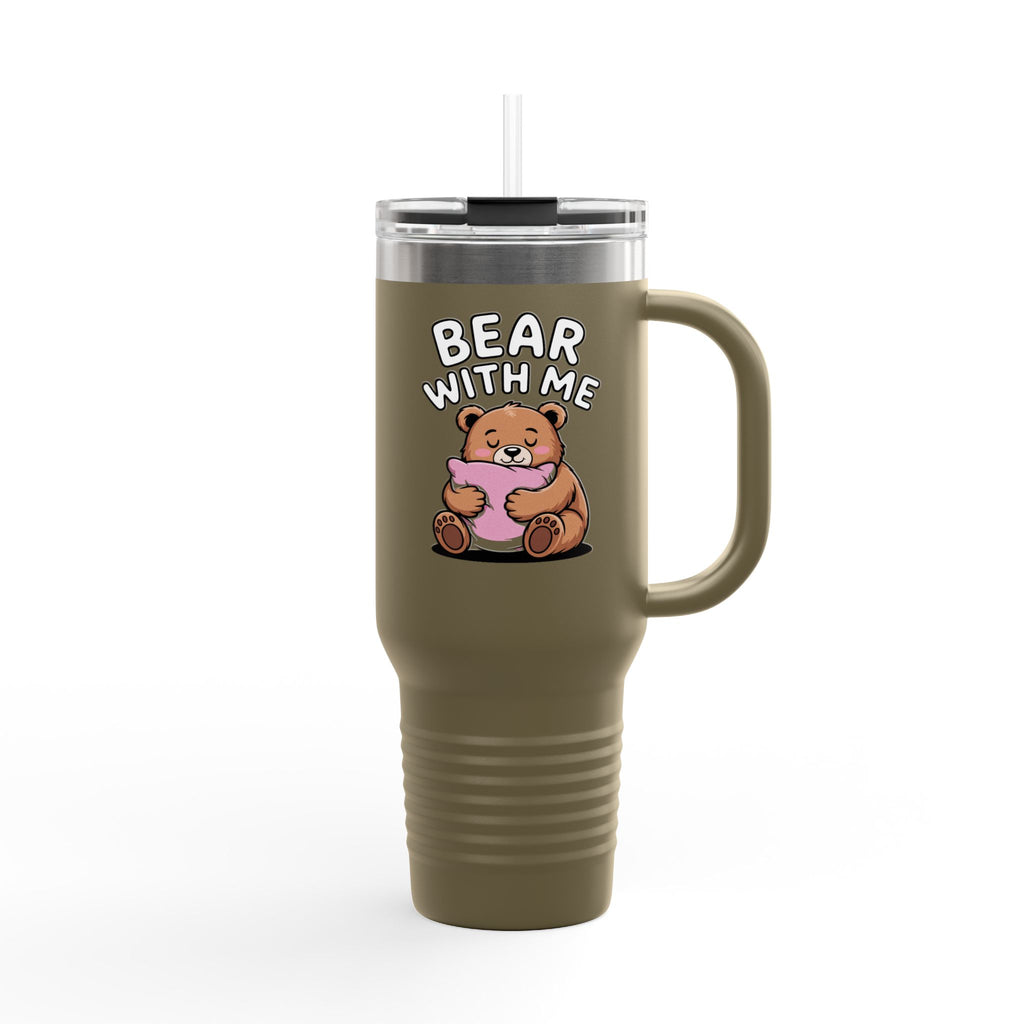 Bear With Me Travel Mug 40oz, Cute Bear Tumbler, Funny Sleepy Bear Insulated Cup With Handle And Straw, Bear Lover Gift