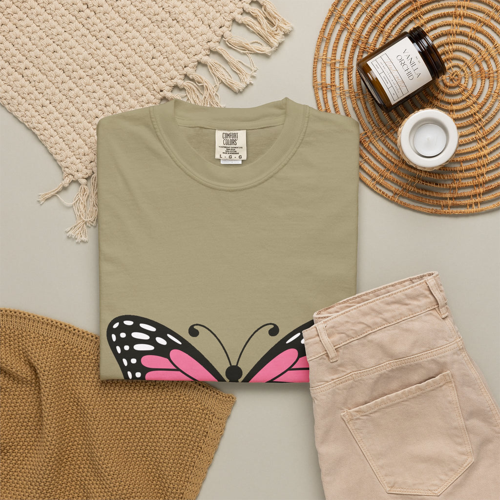 Butterfly T-Shirt, Cute Detailed Butterfly Graphic Tee, Nature Lover Gift, Embroidery-Style Butterfly Shirt, Garment-Dyed Unisex Tee