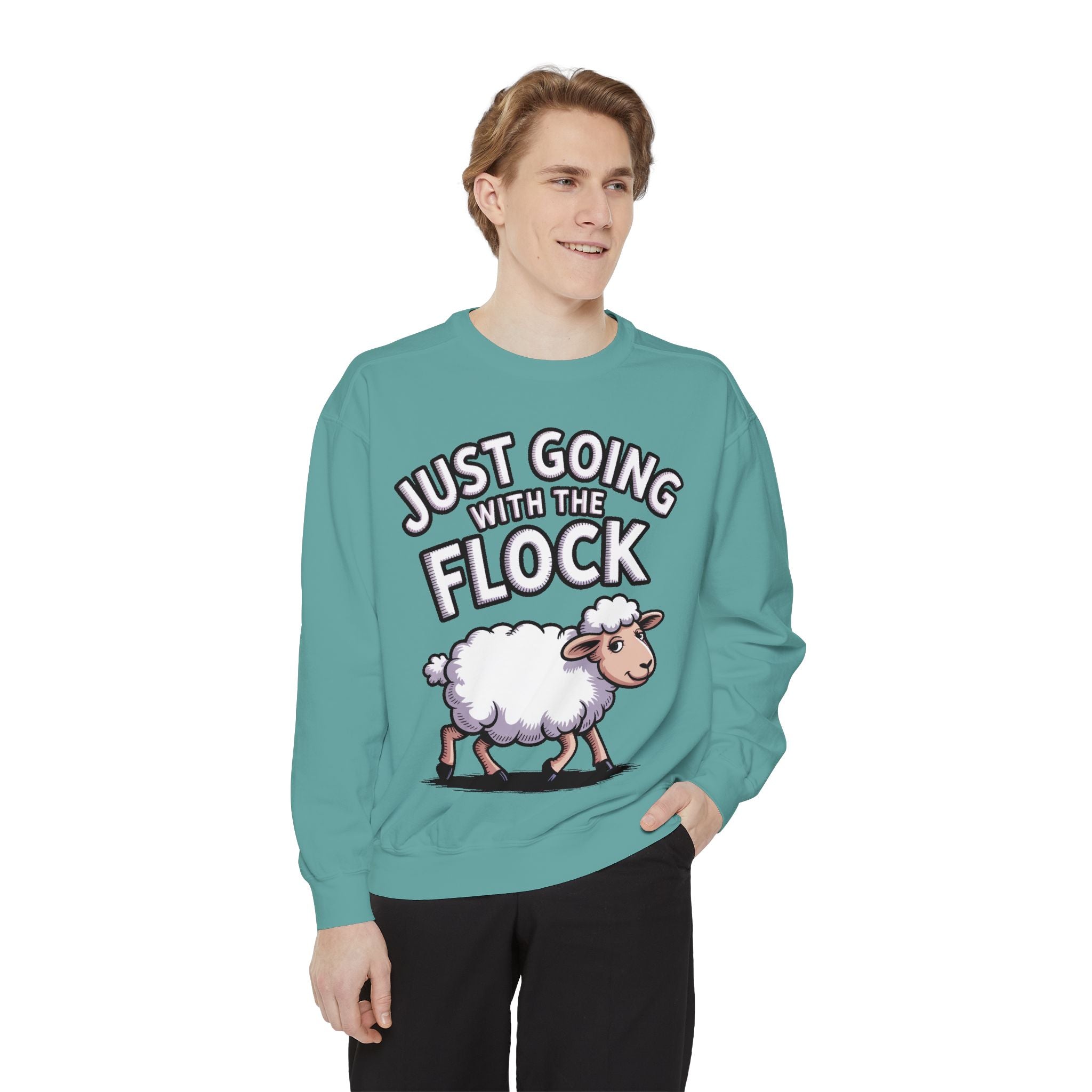 Funny Sheep Sweatshirt, Going With The Flock Crewneck, Cute Cartoon Sheep Embroidered Sweatshirt, Sarcastic Gift for Introvert