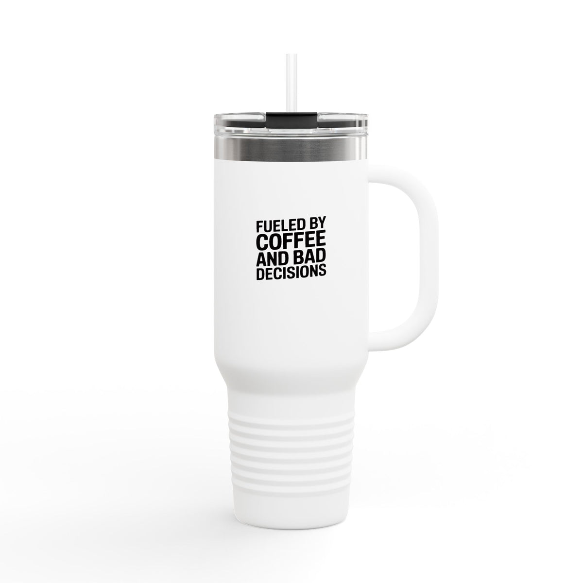 Fueled By Coffee And Bad Decisions Tumbler, Funny 40oz Travel Mug, Sarcastic Coffee Lover Gift, Bold Typography Insulated Cup
