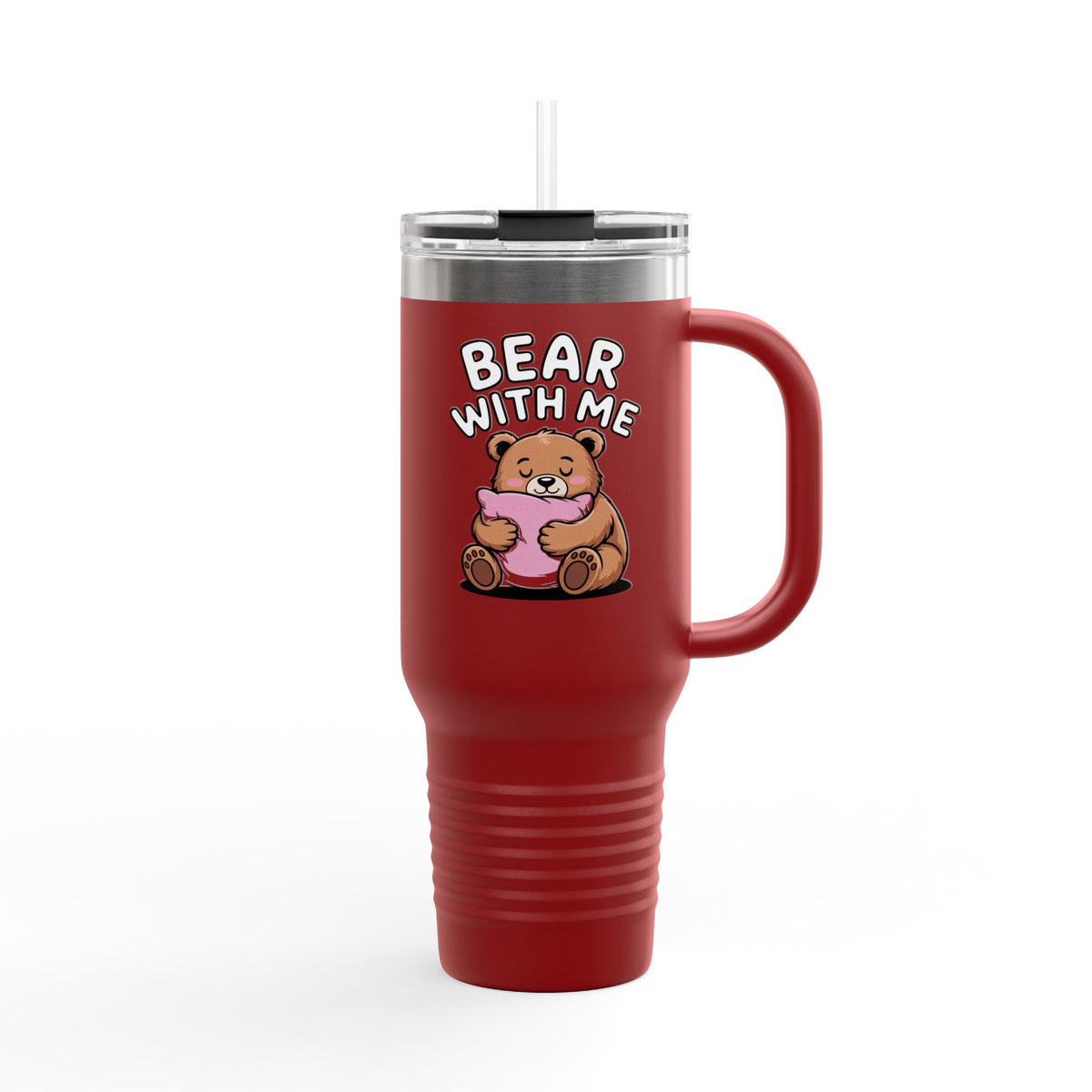 Bear With Me Travel Mug 40oz, Cute Bear Tumbler, Funny Sleepy Bear Insulated Cup With Handle And Straw, Bear Lover Gift