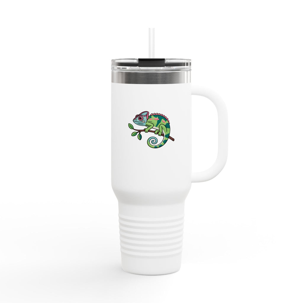 Cute Chameleon Travel Mug, Cartoon Reptile Tumbler with Handle, 40oz Insulated Cup, Chameleon Lover Gift, Cute Animal Tumbler
