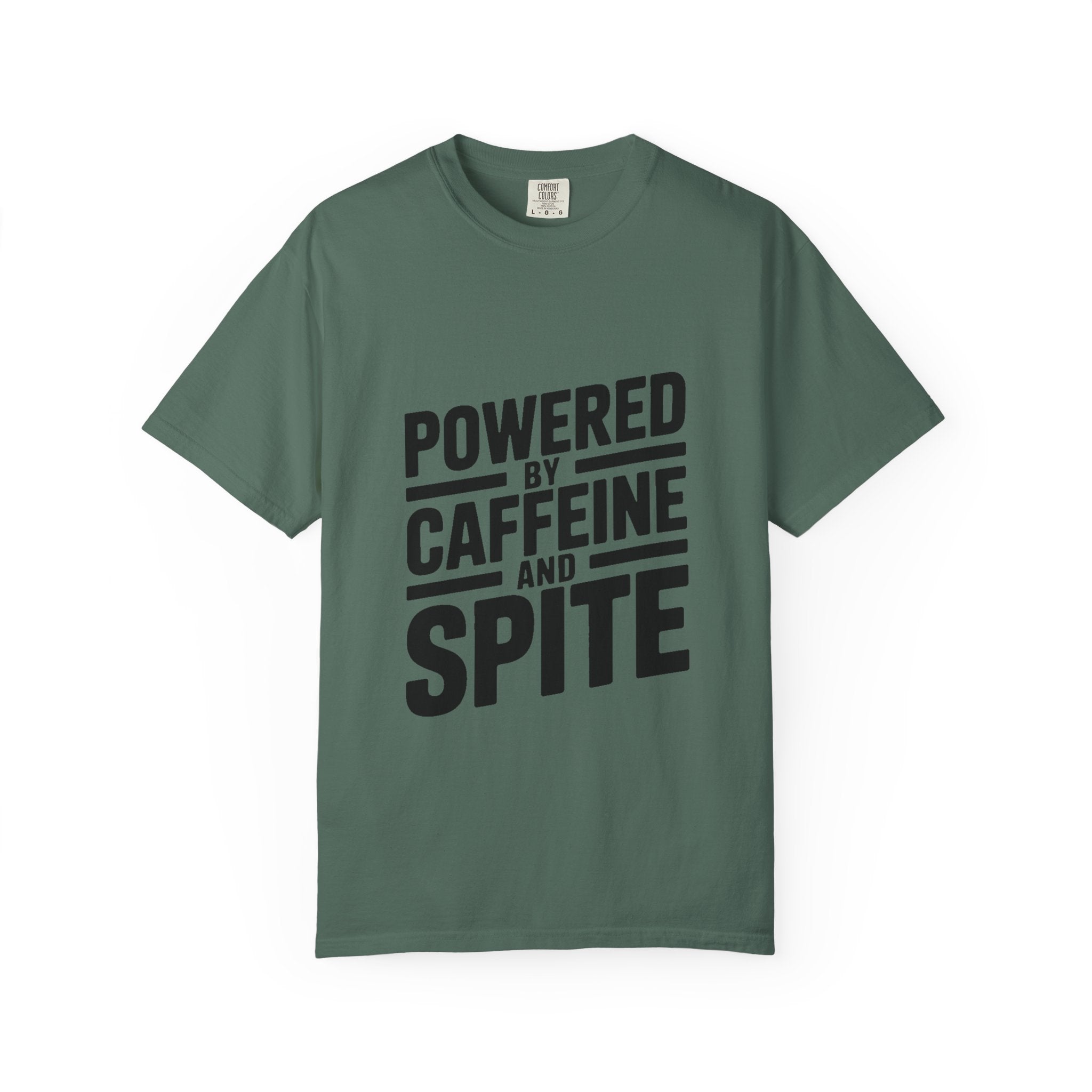 Powered By Caffeine And Spite Shirt, Funny Sarcastic Coffee T-Shirt, Bold Typography Tee, Sarcastic Gift for Coworker