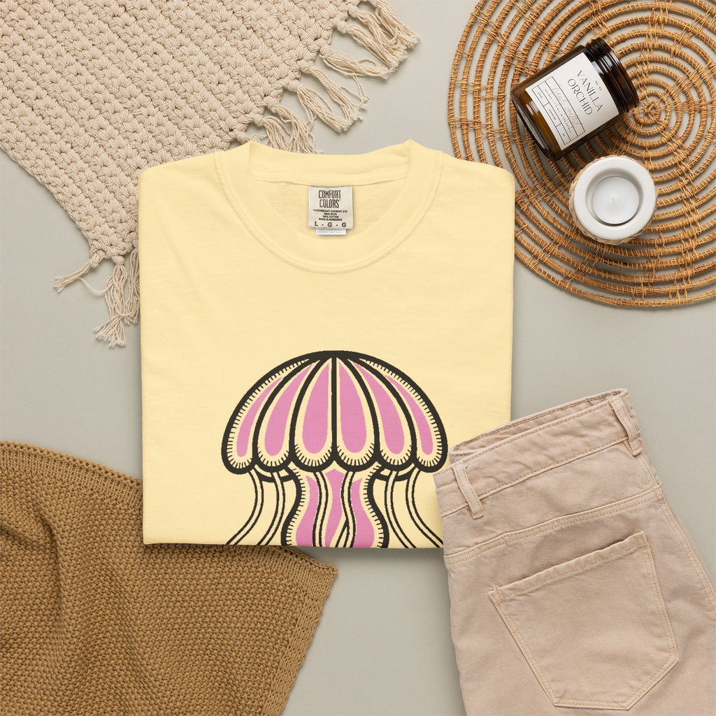 Cute Jellyfish T-Shirt, Glowing Jellyfish Graphic Tee, Ocean Lover Gift, Garment-Dyed Unisex Shirt for Beach and Aquarium Fans