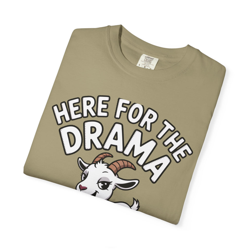 Funny Goat Shirt, Here For The Drama And The Snacks T-Shirt, Cute Goat Lover Gift, Sarcastic Farm Animal Tee