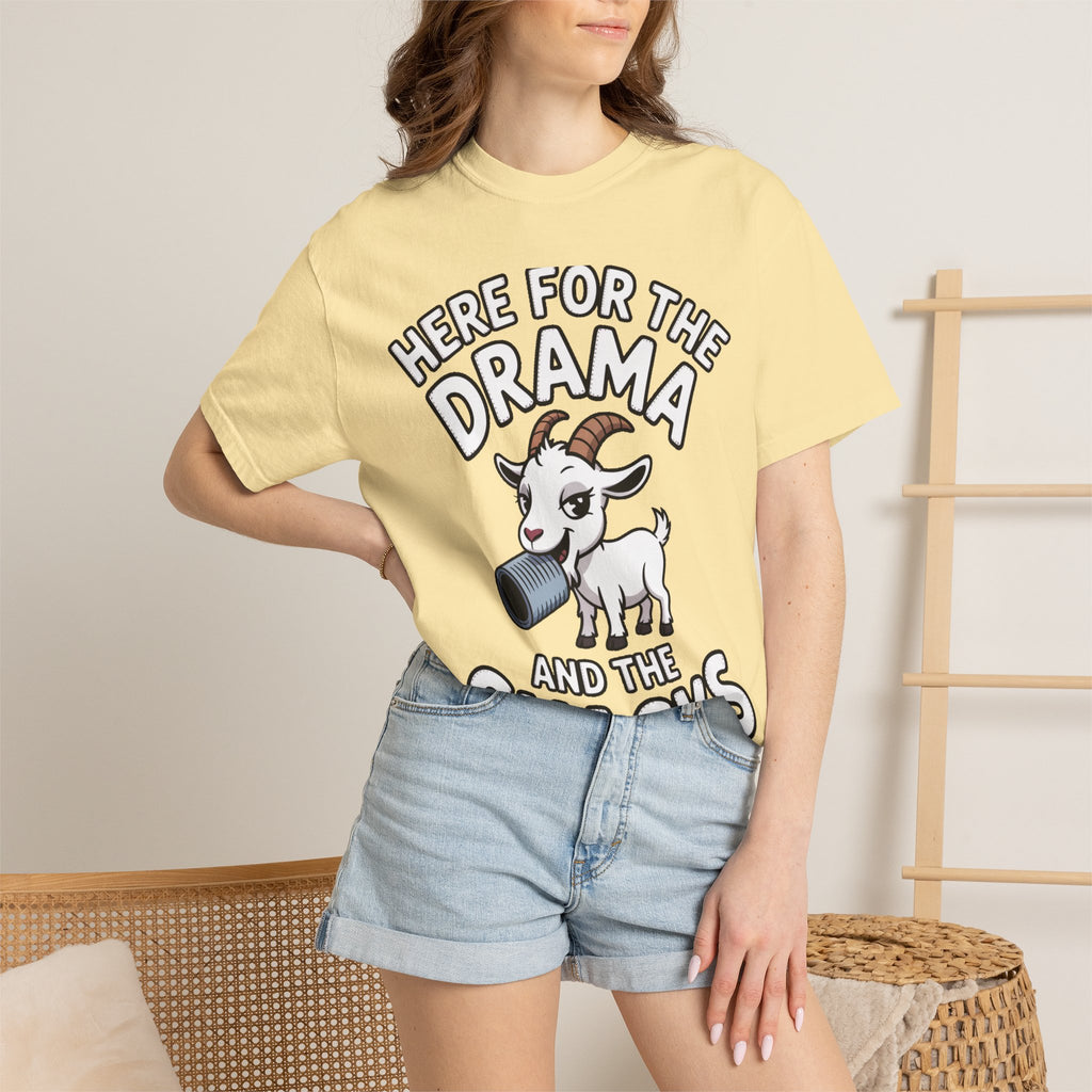 Funny Goat Shirt, Here For The Drama And The Snacks T-Shirt, Cute Goat Lover Gift, Sarcastic Farm Animal Tee