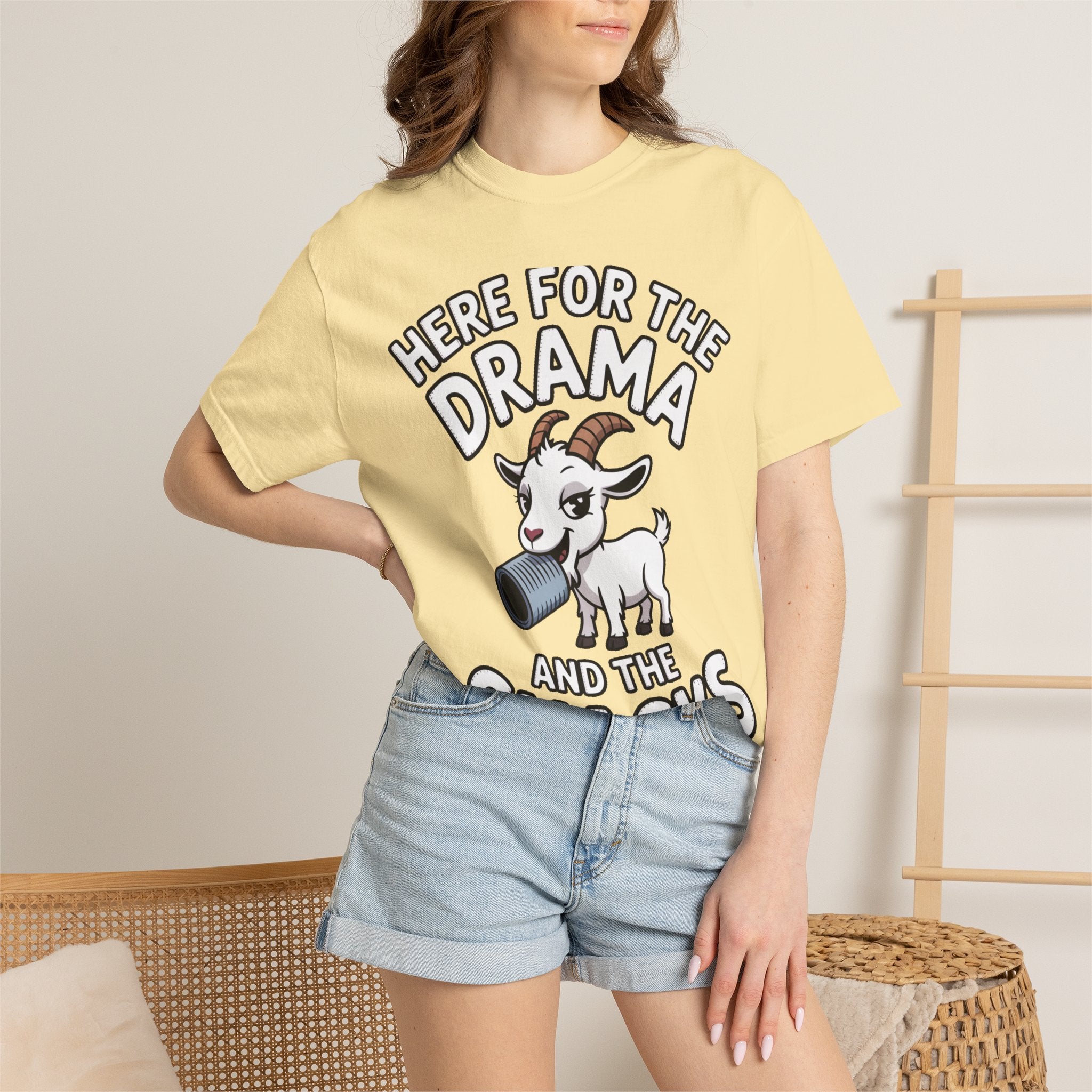 Funny Goat Shirt, Here For The Drama And The Snacks T-Shirt, Cute Goat Lover Gift, Sarcastic Farm Animal Tee