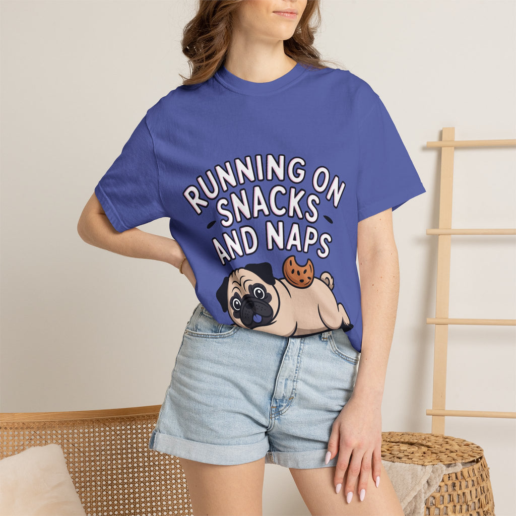 Funny Pug Shirt, Running On Snacks And Naps T-Shirt, Cute Pug Lover Gift, Napping Dog Tee, Lazy Dog Graphic Shirt