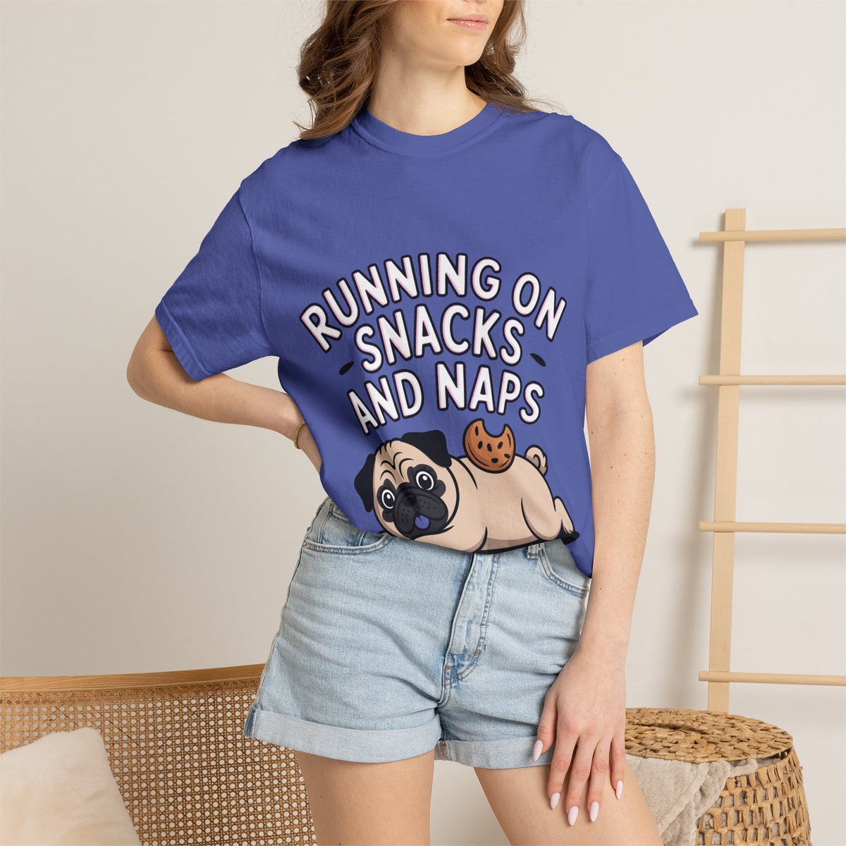 Funny Pug Shirt, Running On Snacks And Naps T-Shirt, Cute Pug Lover Gift, Napping Dog Tee, Lazy Dog Graphic Shirt