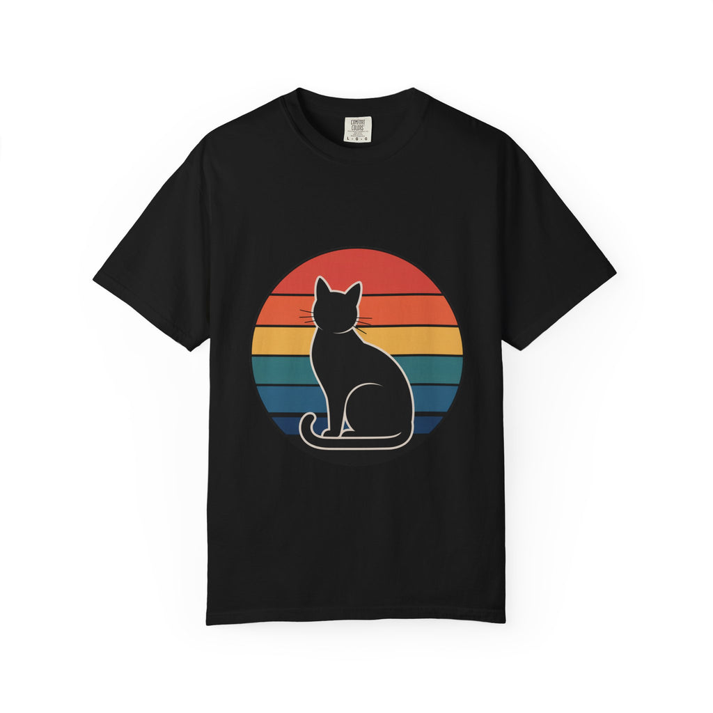 Retro Sunset Cat Badge T-Shirt