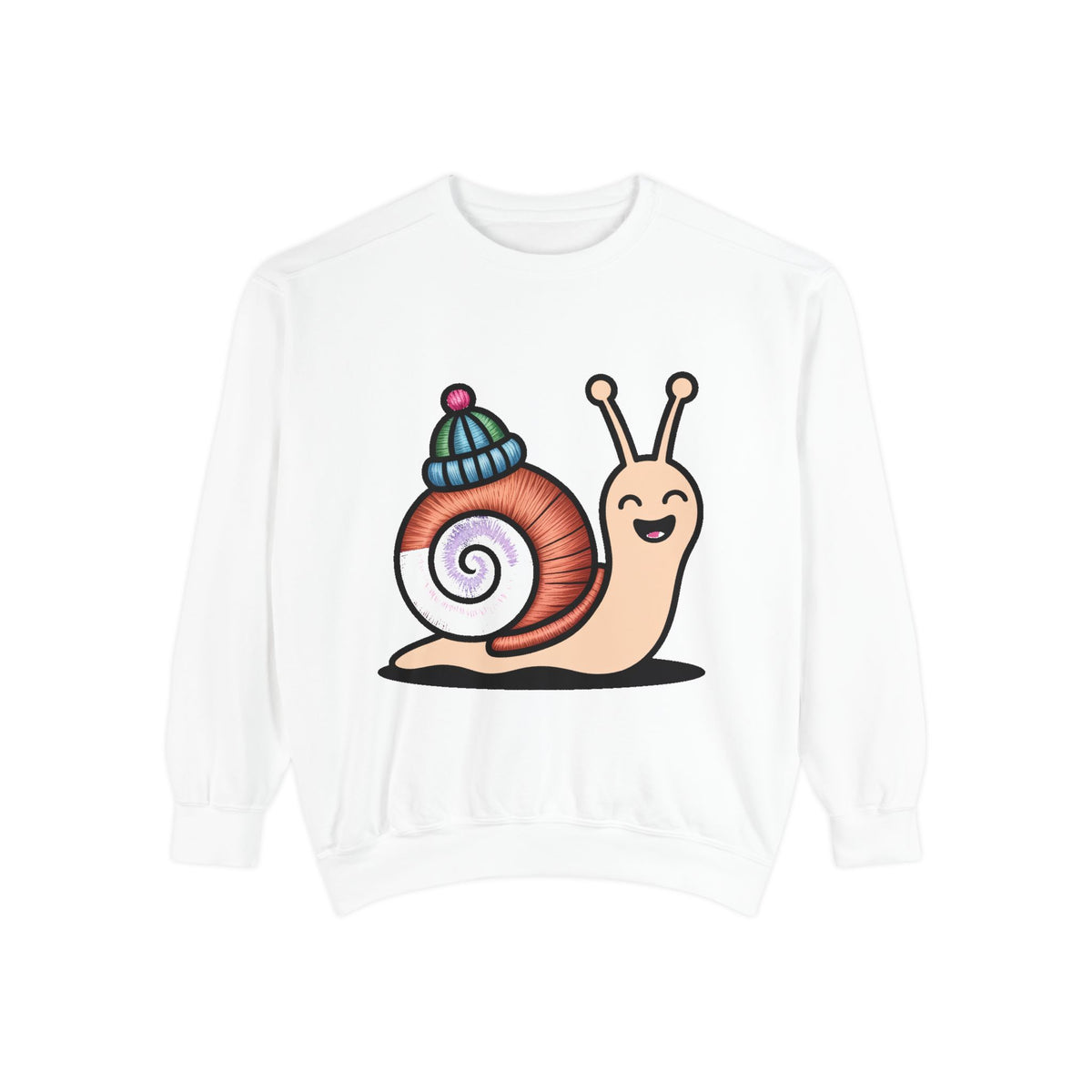Cute Snail Sweatshirt, Embroidered Patch Style Snail With Tiny Hat Crewneck, Cottagecore Nature Lover Gift, Garment-Dyed Pullover