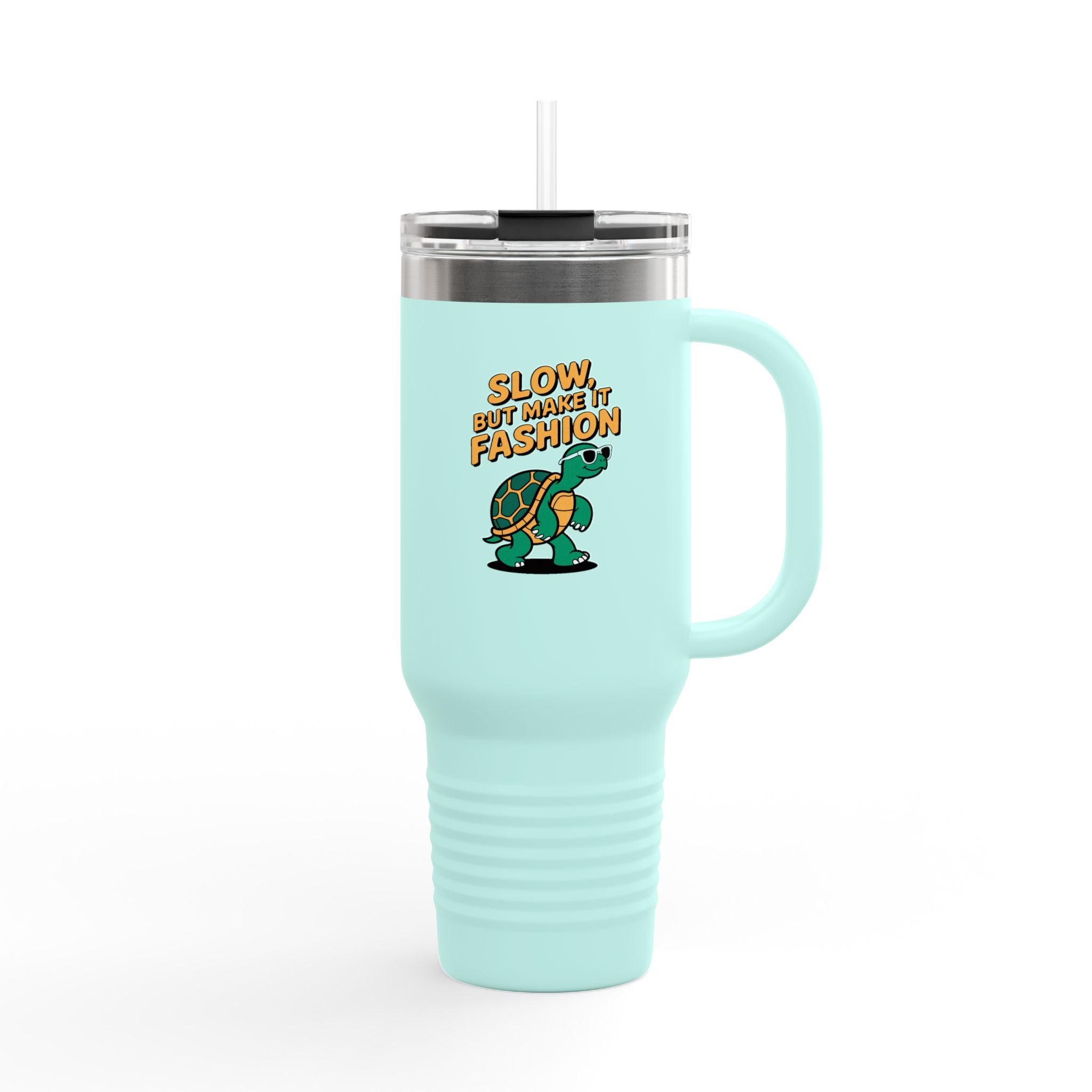 Slow But Fashion Turtle Travel Mug, Funny Turtle Tumbler, Cute Sunglasses Turtle 40oz Cup, Sassy Animal Lover Gift