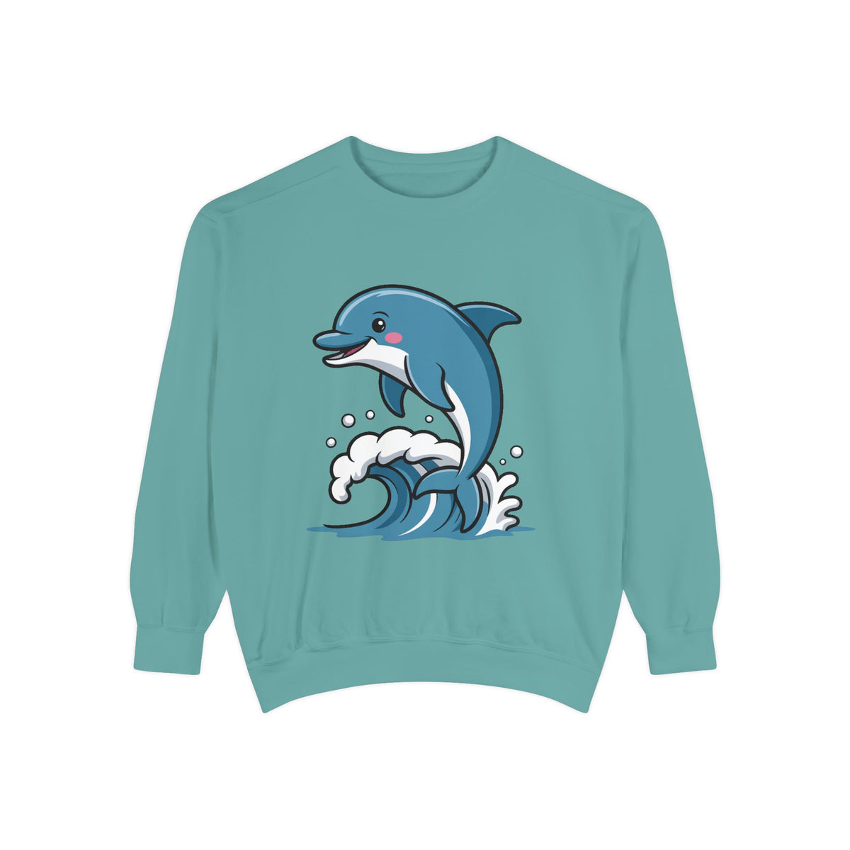 Cute Dolphin Sweatshirt, Embroidered Wave Crewneck, Ocean Lover Gift, Garment Dyed Beach Sweatshirt for Women Men