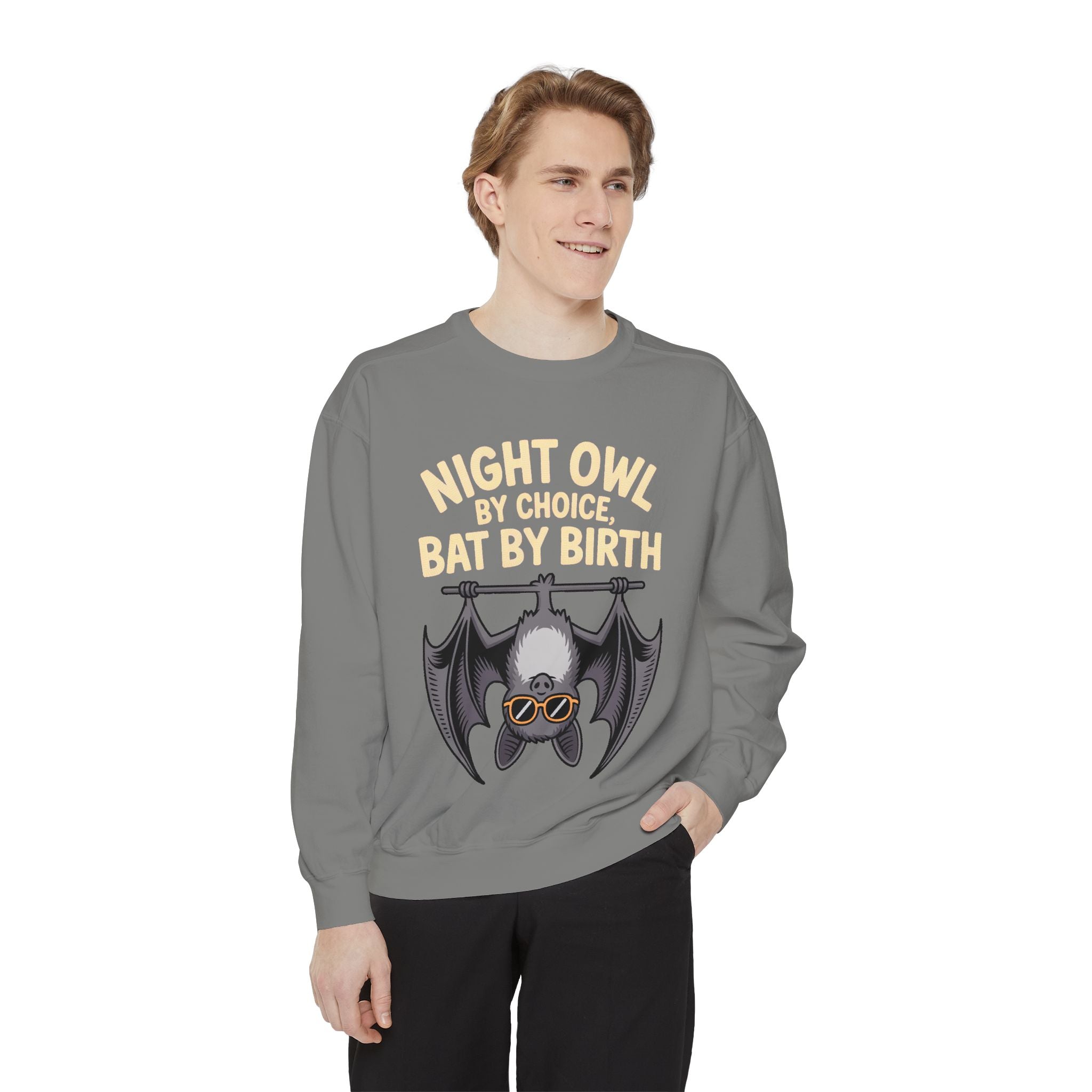 Night Owl By Choice Bat Sweatshirt, Funny Bat Lover Crewneck, Cute Halloween Sweatshirt, Embroidered Patch Style Bat Shirt Gift