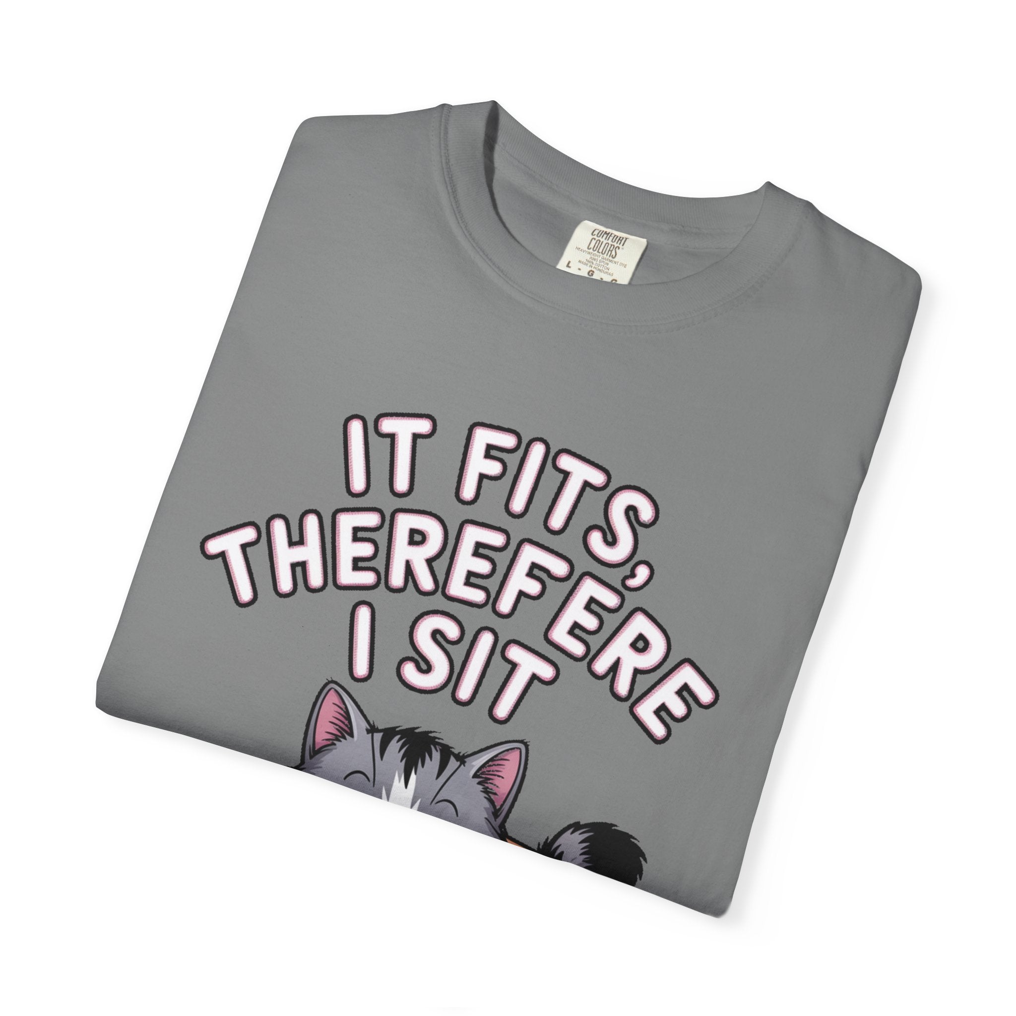 It Fits Therefore I Sit Cat Shirt, Funny Cat In Box T-Shirt, Cute Chubby Cat Lover Gift, Cat Owner Shirt, Funny Cat Meme Tee