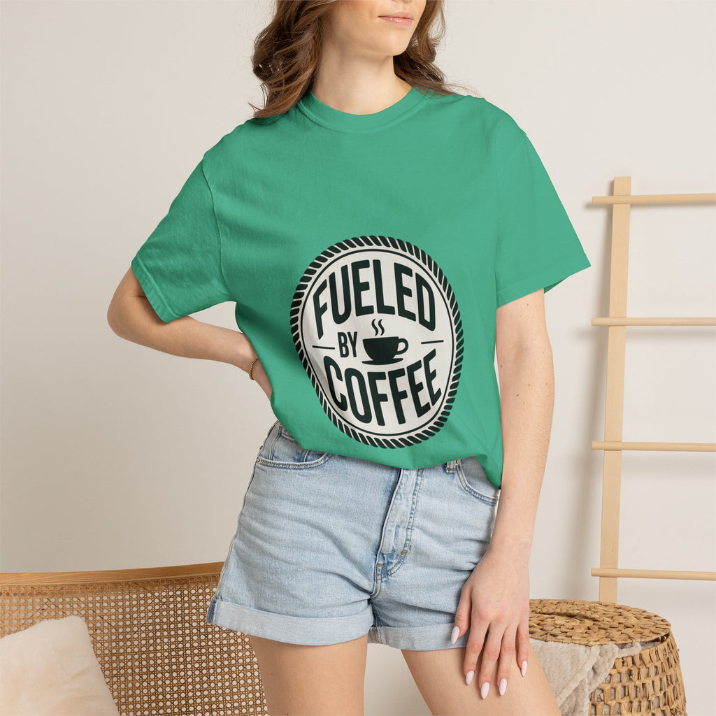 Fueled By Coffee Badge Shirt, Vintage Coffee Lover T-Shirt, Retro Coffee Stamp Logo Tee, Funny Coffee Addict Gift