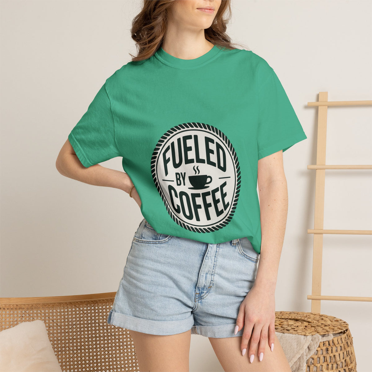 Fueled By Coffee Badge Shirt, Vintage Coffee Lover T-Shirt, Retro Coffee Stamp Logo Tee, Funny Coffee Addict Gift