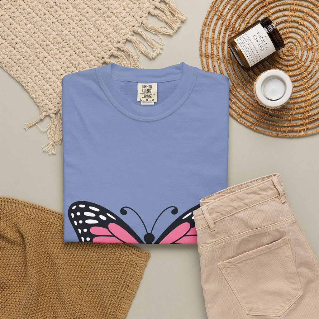 Butterfly T-Shirt, Cute Detailed Butterfly Graphic Tee, Nature Lover Gift, Embroidery-Style Butterfly Shirt, Garment-Dyed Unisex Tee