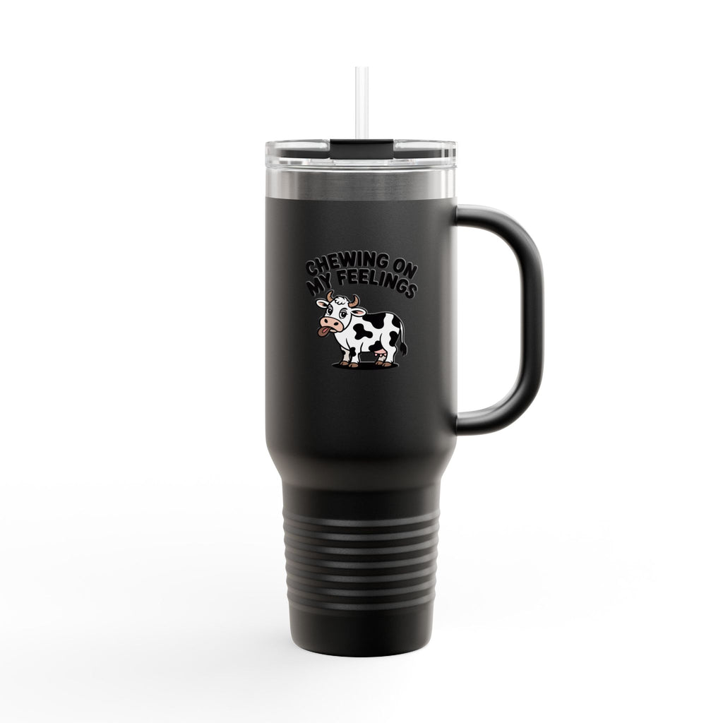 Chewing On My Feelings Tumbler, Funny Cow 40oz Travel Mug, Cute Cow Lover Gift, Emotional Support Cow Cup, Sarcastic Coffee Tumbler