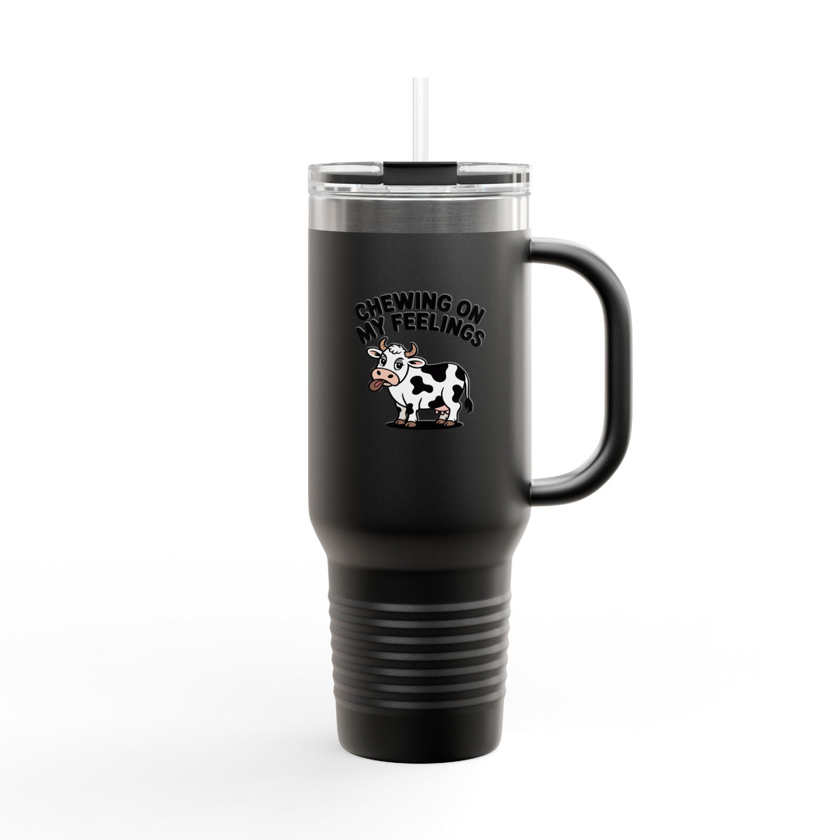 Chewing On My Feelings Tumbler, Funny Cow 40oz Travel Mug, Cute Cow Lover Gift, Emotional Support Cow Cup, Sarcastic Coffee Tumbler