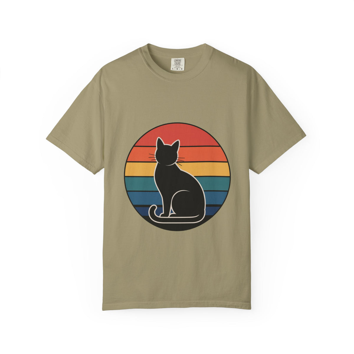 Retro Sunset Cat Badge T-Shirt