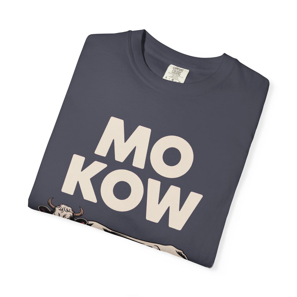 Mo Kow Funny Cow Shirt, Absurd Meme T-Shirt, Deadpan Farm Animal Tee, Weird Cow Lover Gift, Funny Misspelled Label Shirt
