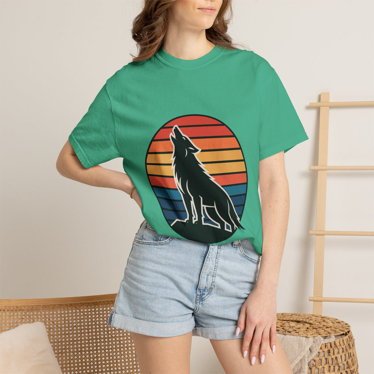 Retro Sunset Wolf Badge T-Shirt