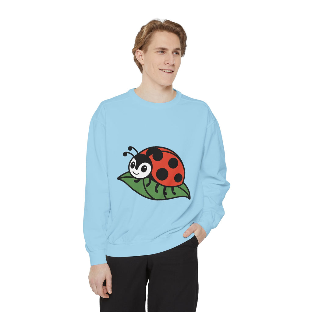 Ladybug Sweatshirt, Cute Embroidered Ladybug On Leaf Crewneck, Garden Lover Gift, Nature Sweatshirt