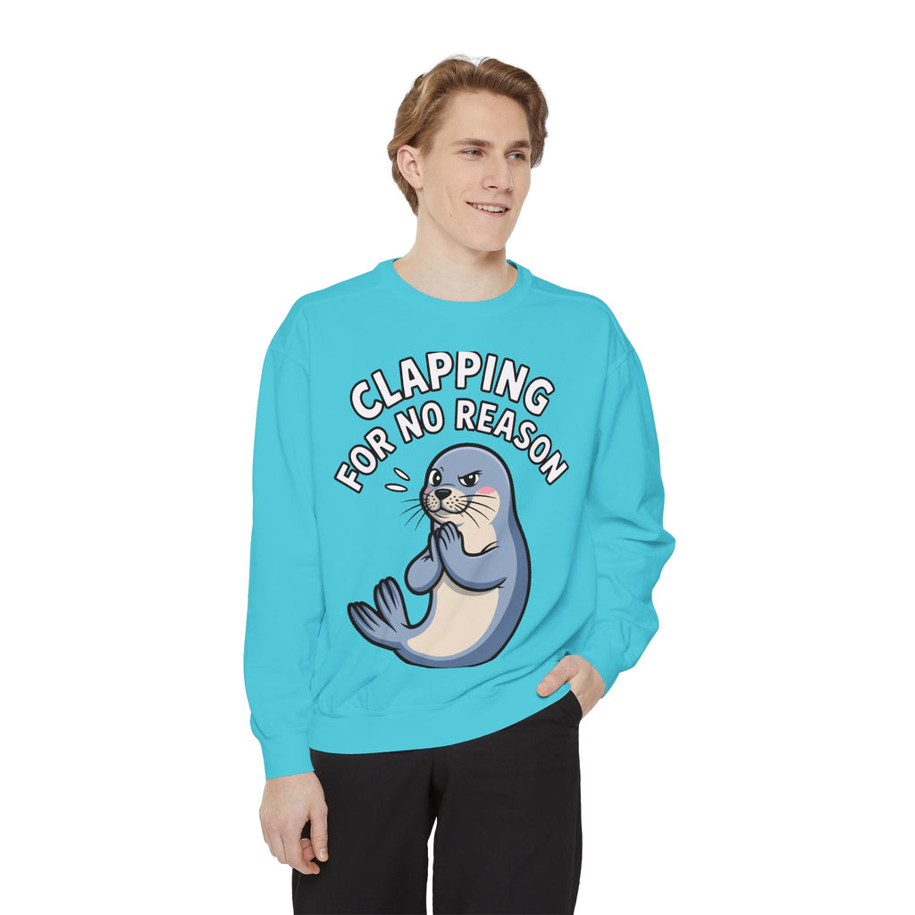 Clapping For No Reason Seal Sweatshirt, Funny Sassy Seal Crewneck, Cute Animal Embroidered Patch Style Sweatshirt, Sarcastic Gift