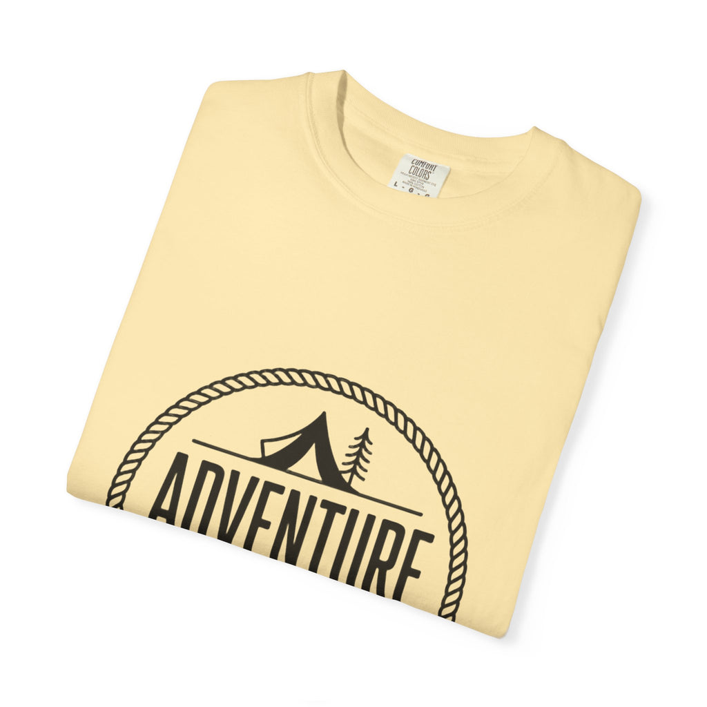 Adventure Awaits Camp Badge Shirt, Vintage Camping T-Shirt, Outdoor Lover Gift, Retro Hiking Tee, Pine Tree Nature Shirt