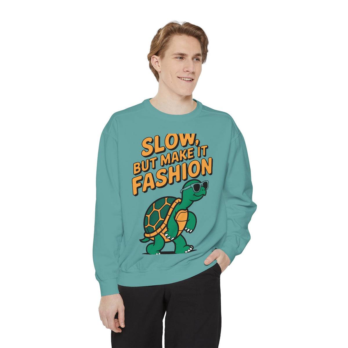 Funny Turtle Sweatshirt, Slow But Make It Fashion Crewneck, Cute Sunglasses Turtle Sweater, Retro Turtle Lover Gift